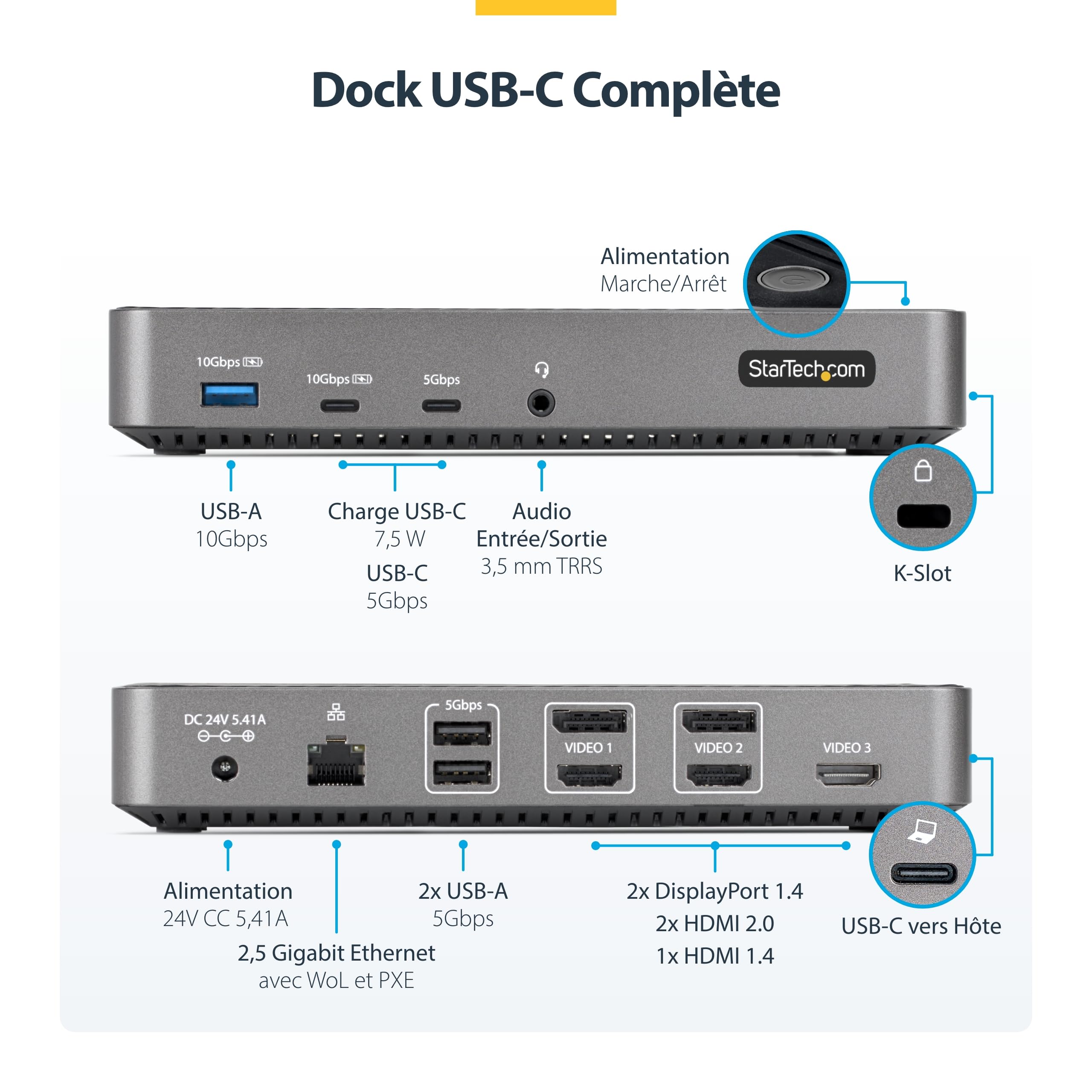 startech-com-station-d-accueil-usb-c-triple-4k-hdmi-displayport-100w-pd image 2