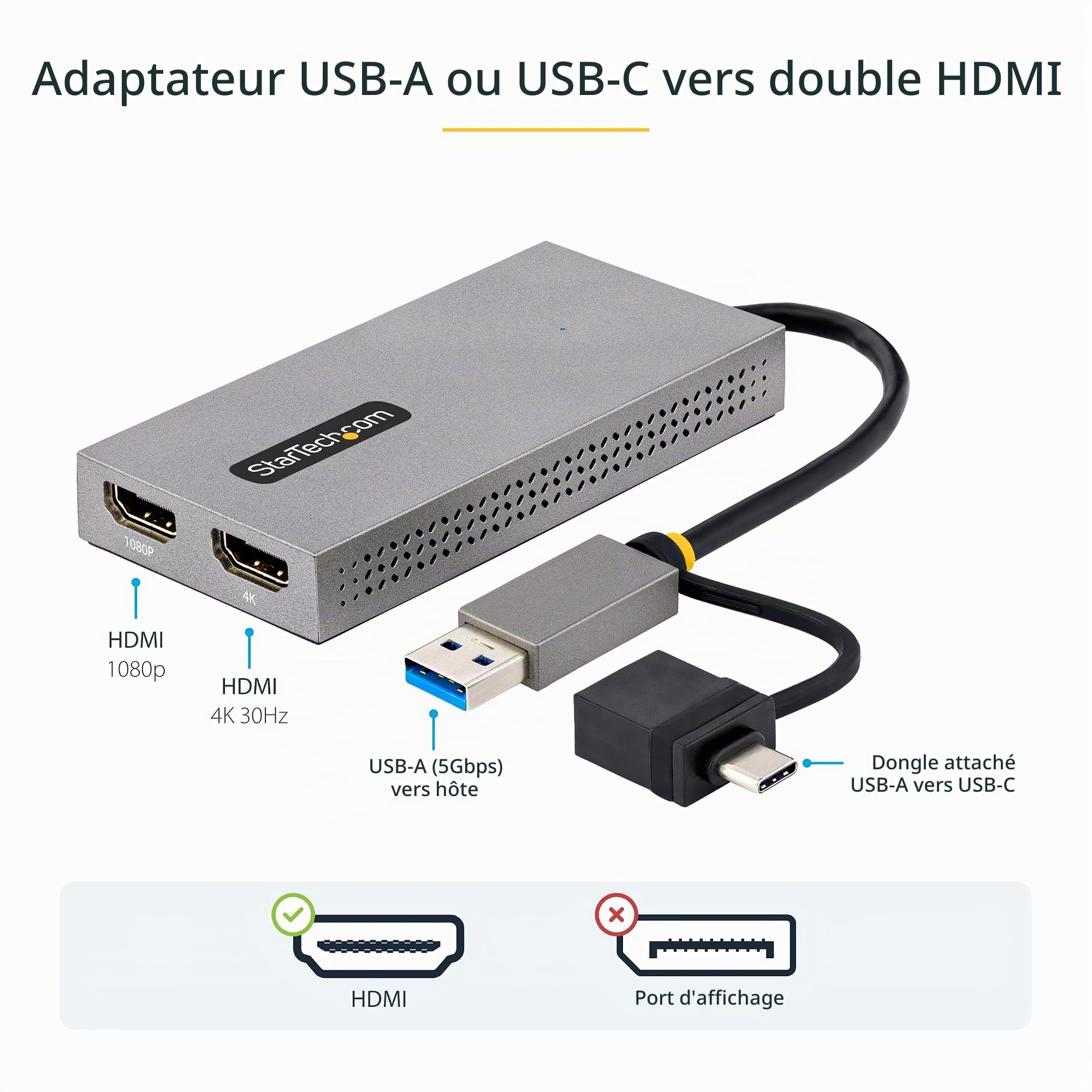 startech-com-convertisseur-usb-3-0-a-c-vers-double-hdmi-4k30-1080p image 3
