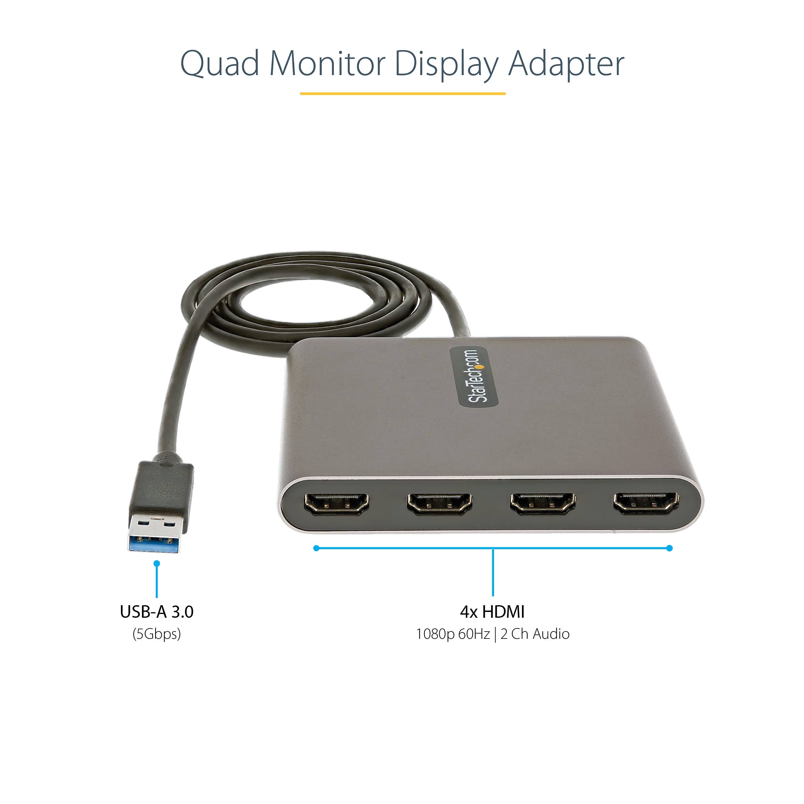 startech-com-adaptateur-usb-a-vers-4x-hdmi-1080p-60hz-1-m-bus image 2