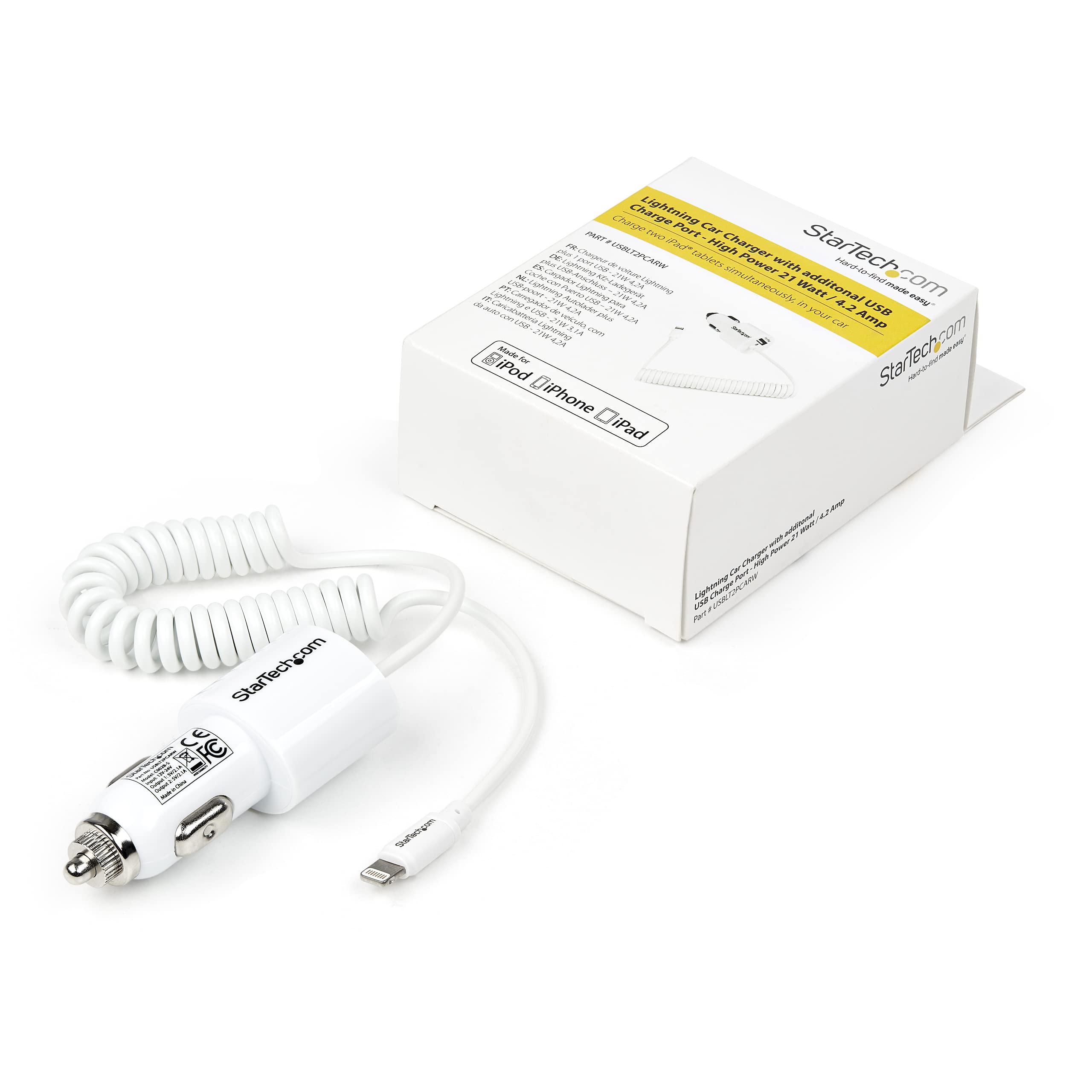 startech-com-usblt2pcarw-chargeur-voiture-lightning-usb-2-0-21w-blanc image 5
