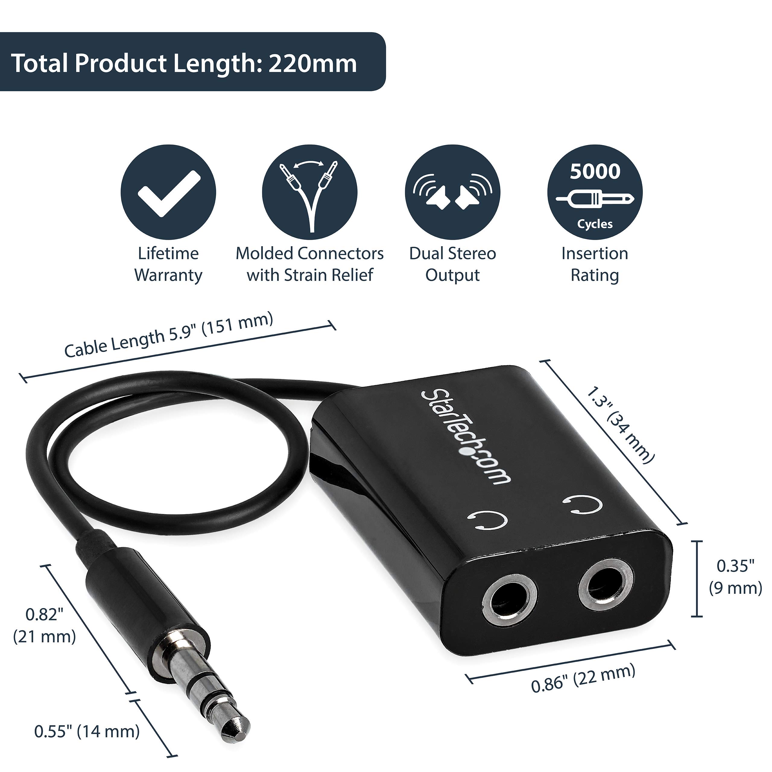 startech-com-r-partiteur-audio-slim-3-5-mm-m-le-vers-2x-femelle-noir-muy1mffadp image 3