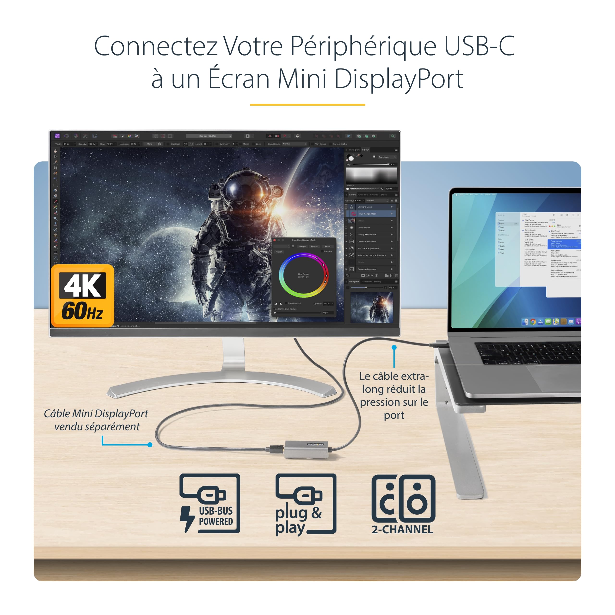 startech-adaptateur-usb-c-vers-mini-displayport-4k-60hz-30-cm image 2