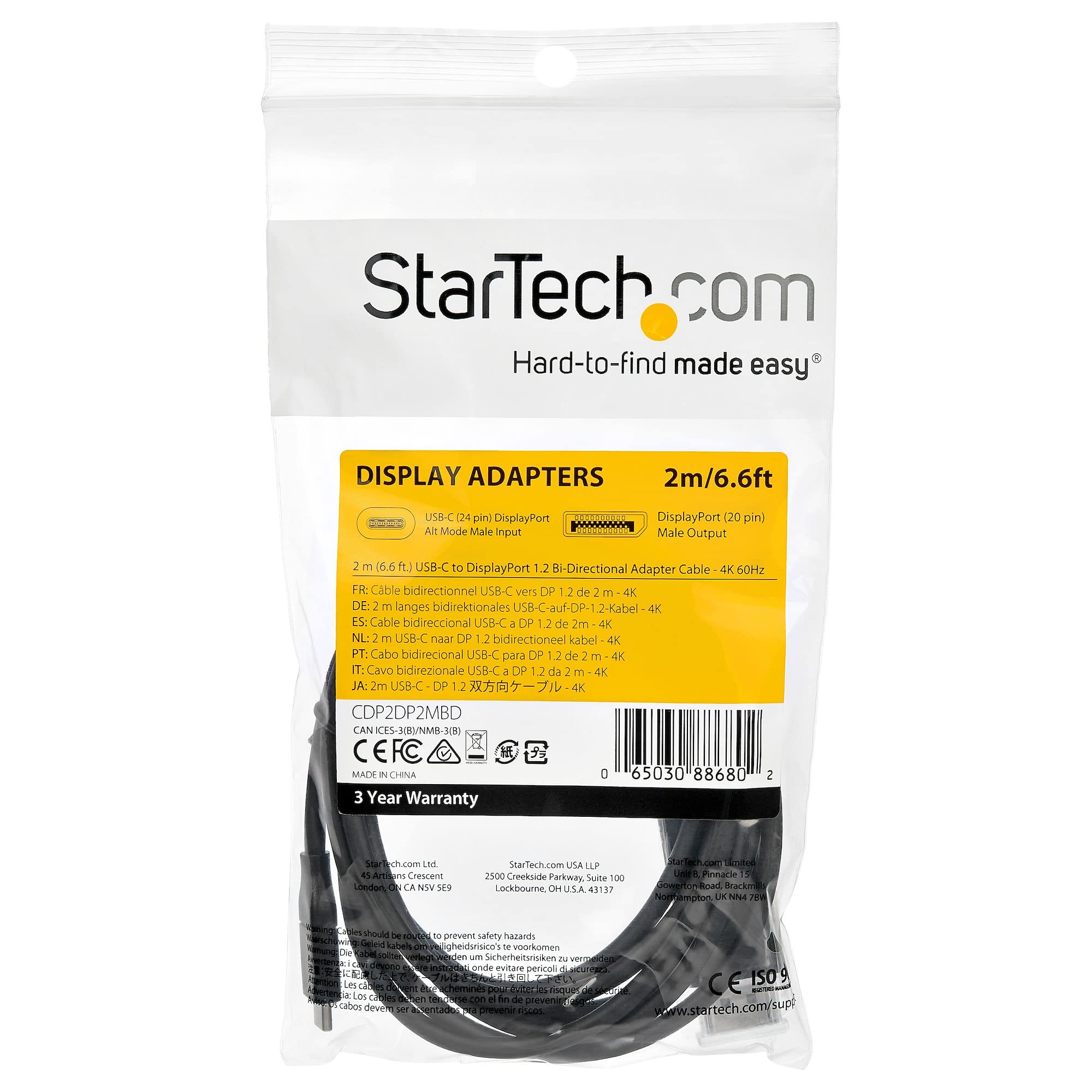 startech-com-c-ble-bidirectionnel-usb-c-vers-displayport-1-2-4k-60hz-hdr-2m image 5