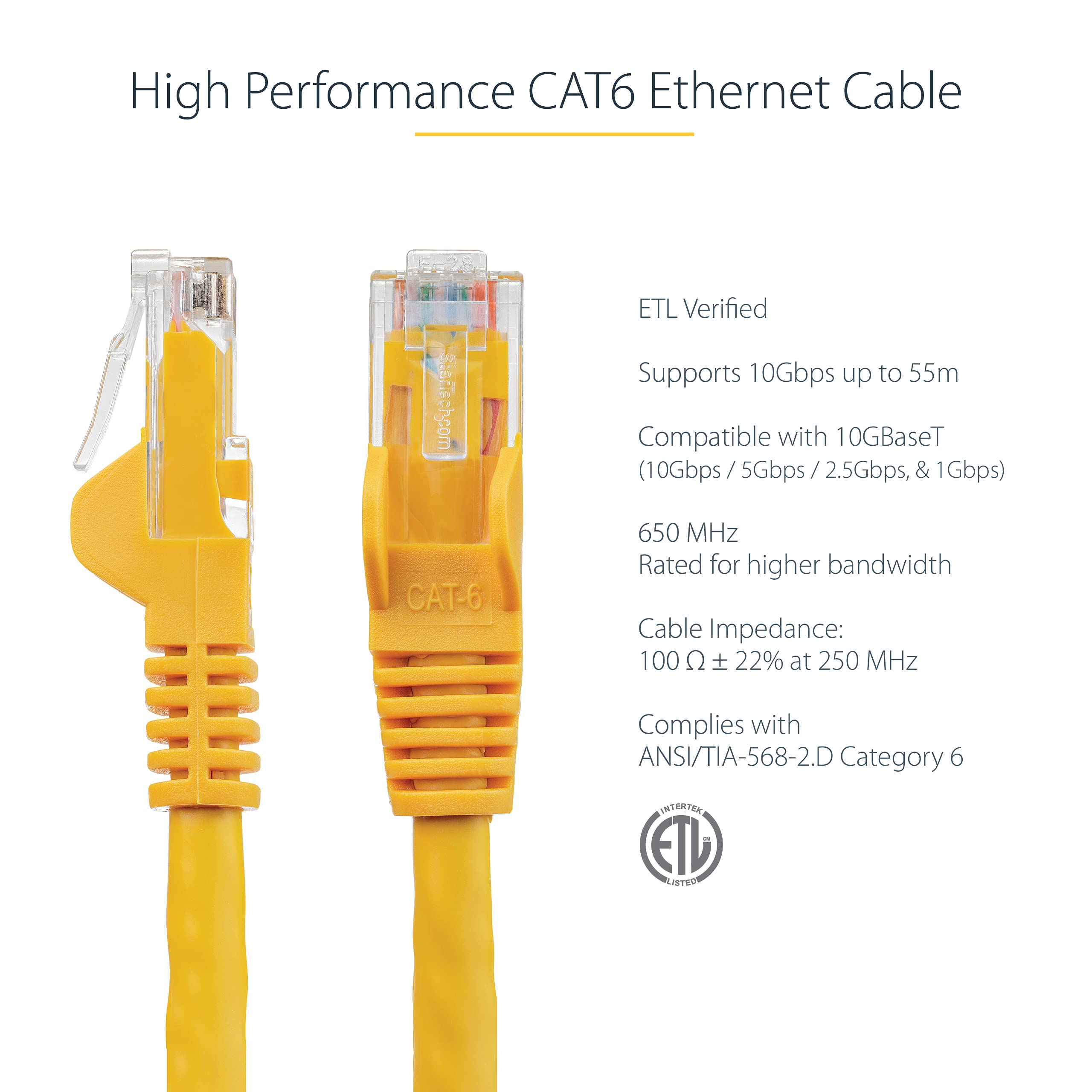 startech-com-c-ble-r-seau-cat6-utp-2-1-m-jaune-10-gb-poe-etl image 2