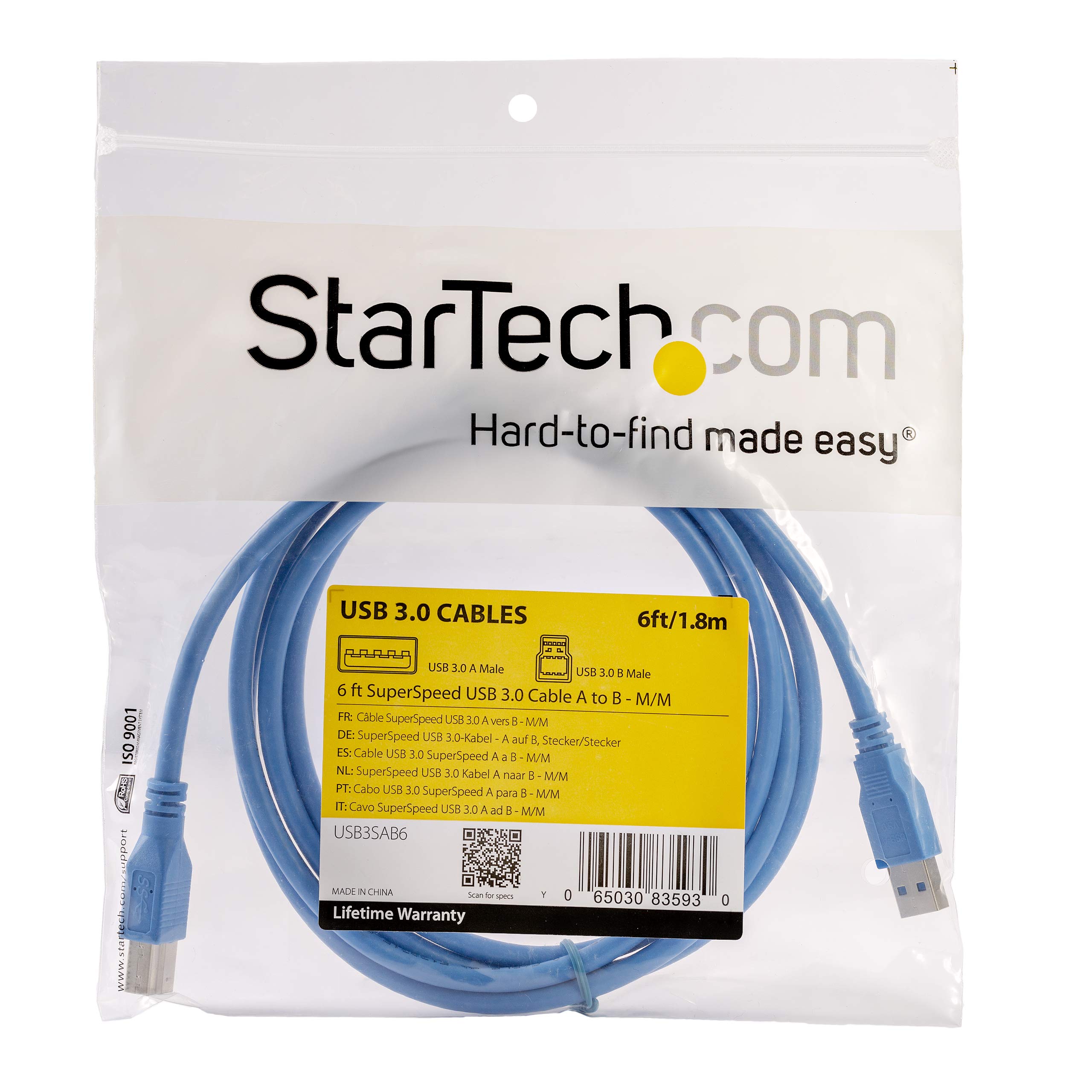 startech-com-c-ble-superspeed-usb-3-0-type-a-vers-type-b-m-m-1-8m-bleu image 3