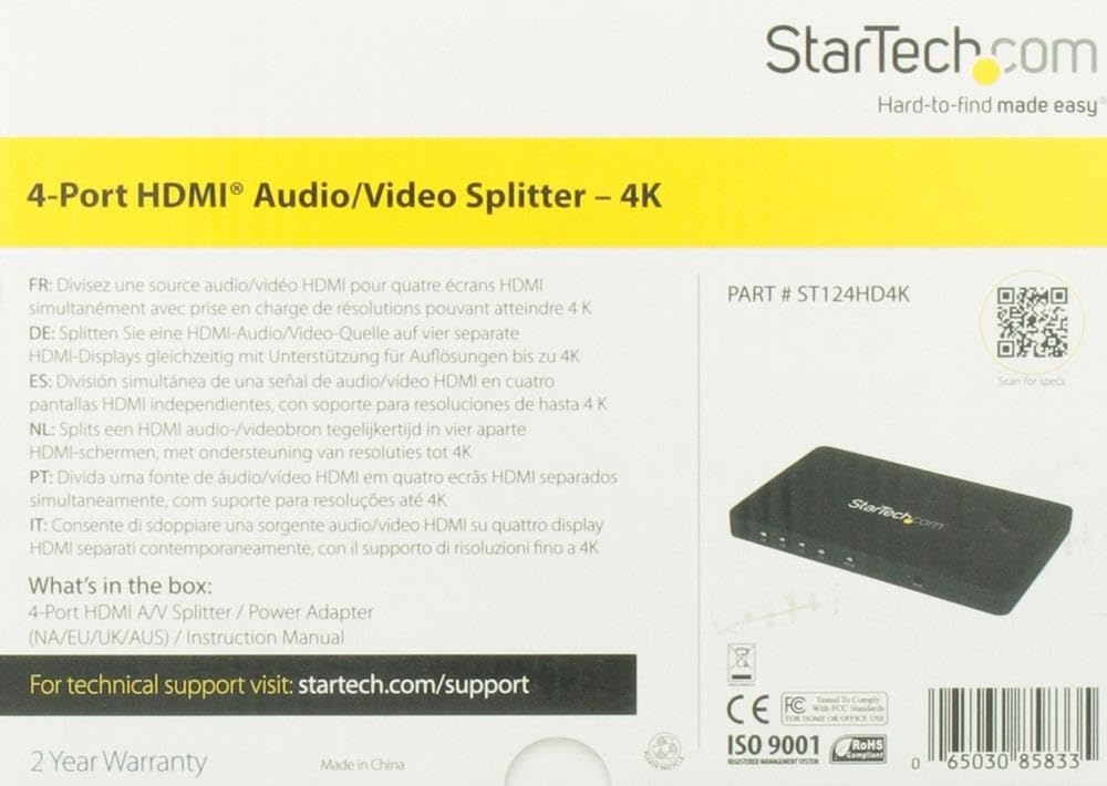 startech-com-st124hd4k-r-partiteur-hdmi-1-vers-4-4k-30hz-audio-7-1 image 4