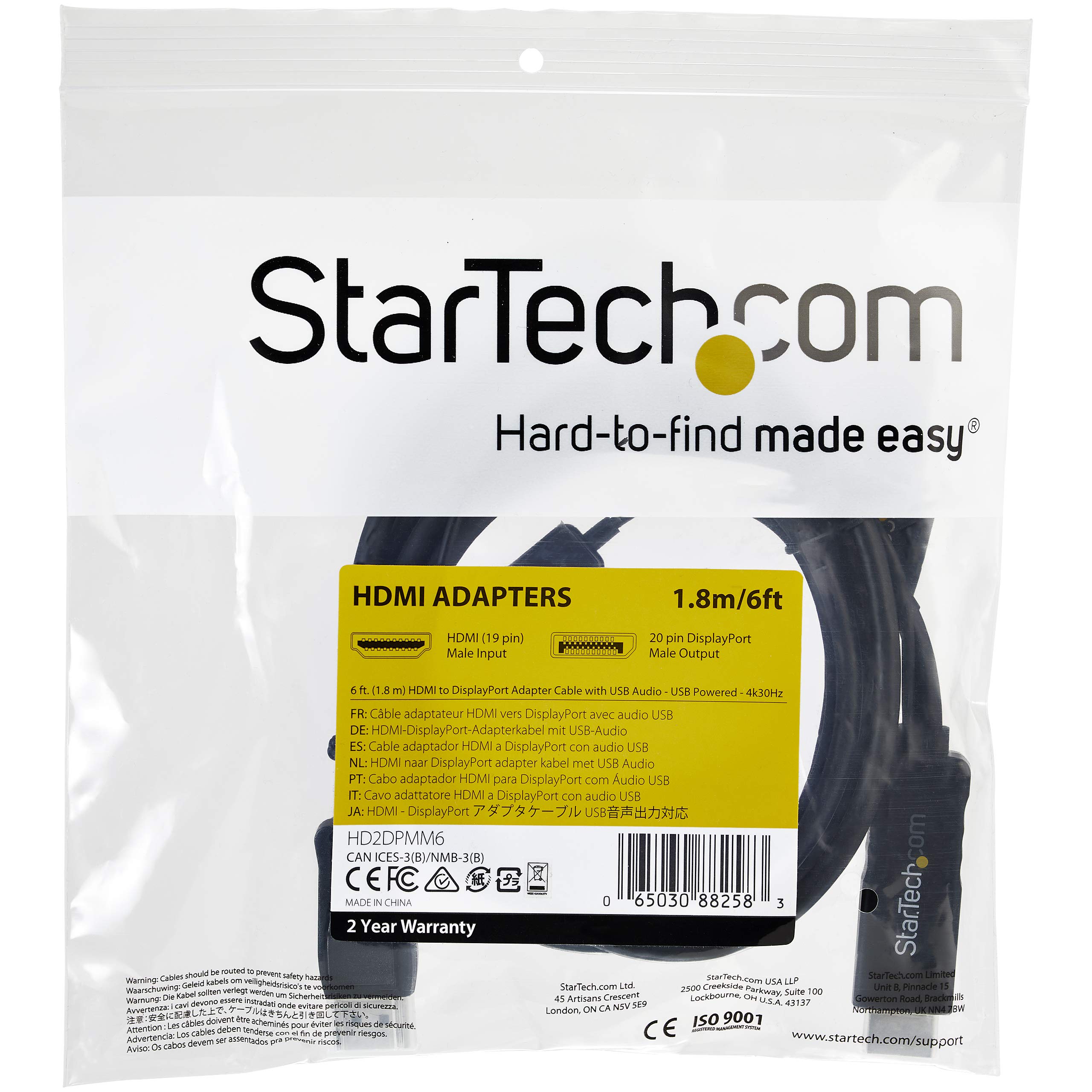 startech-com-hd2dpmm6-c-ble-actif-hdmi-vers-displayport-1-8-m-4k-30hz-avec-usb image 7