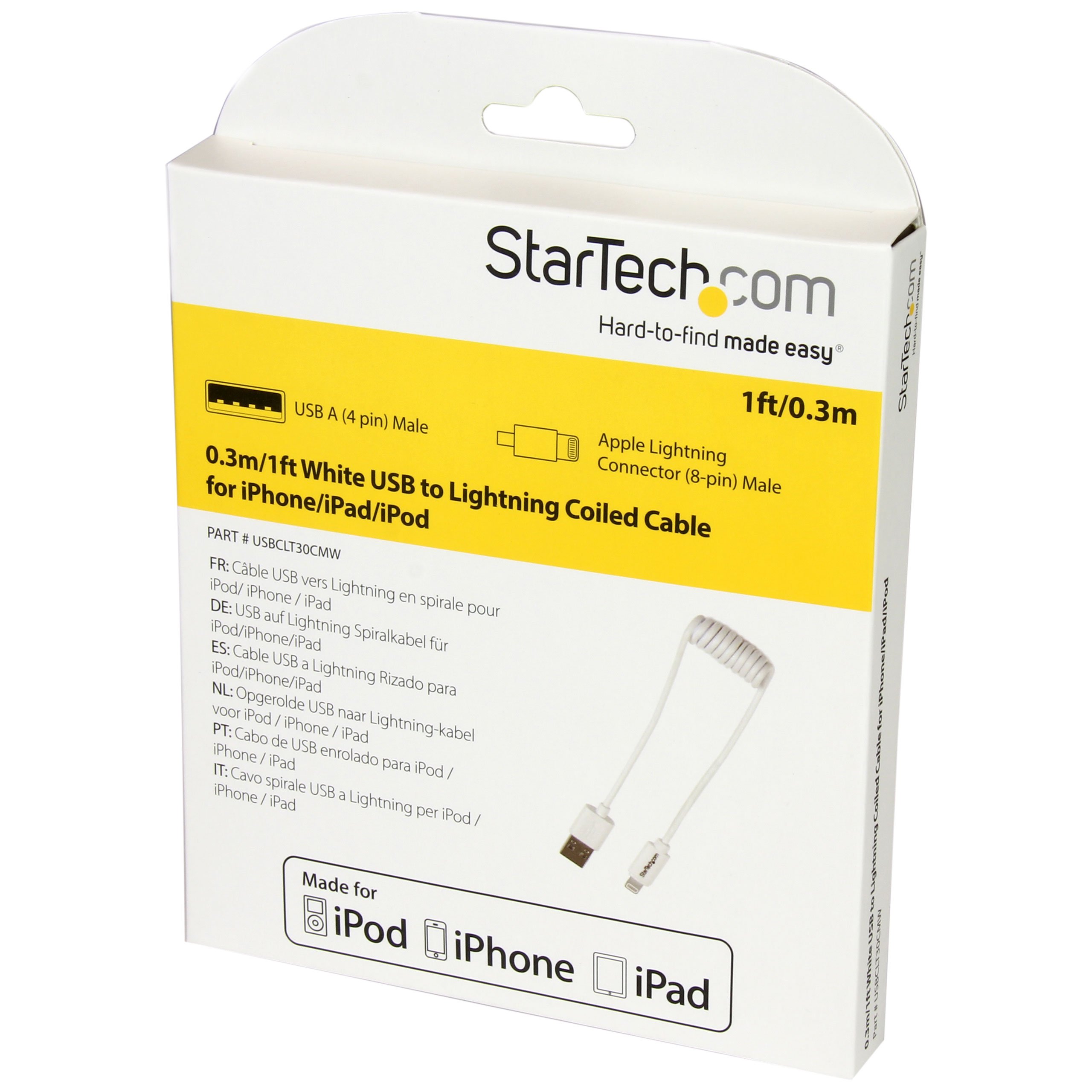 startech-com-c-ble-lightning-vers-usb-spiral-30-cm-blanc-m-m image 5