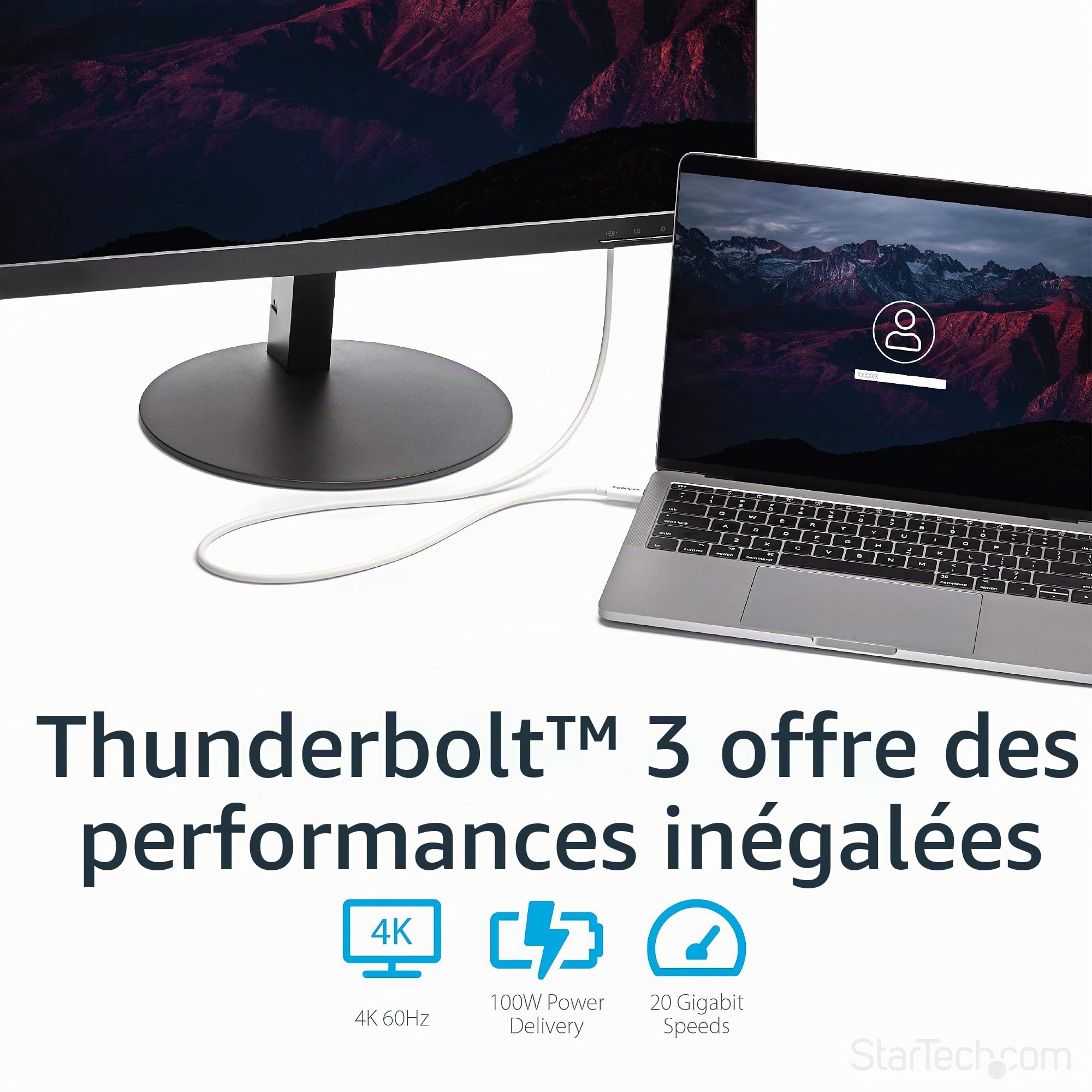 startech-com-c-ble-thunderbolt-3-passif-2-m-20-gbps-100w-pd-4k-usb-c-blanc image 3