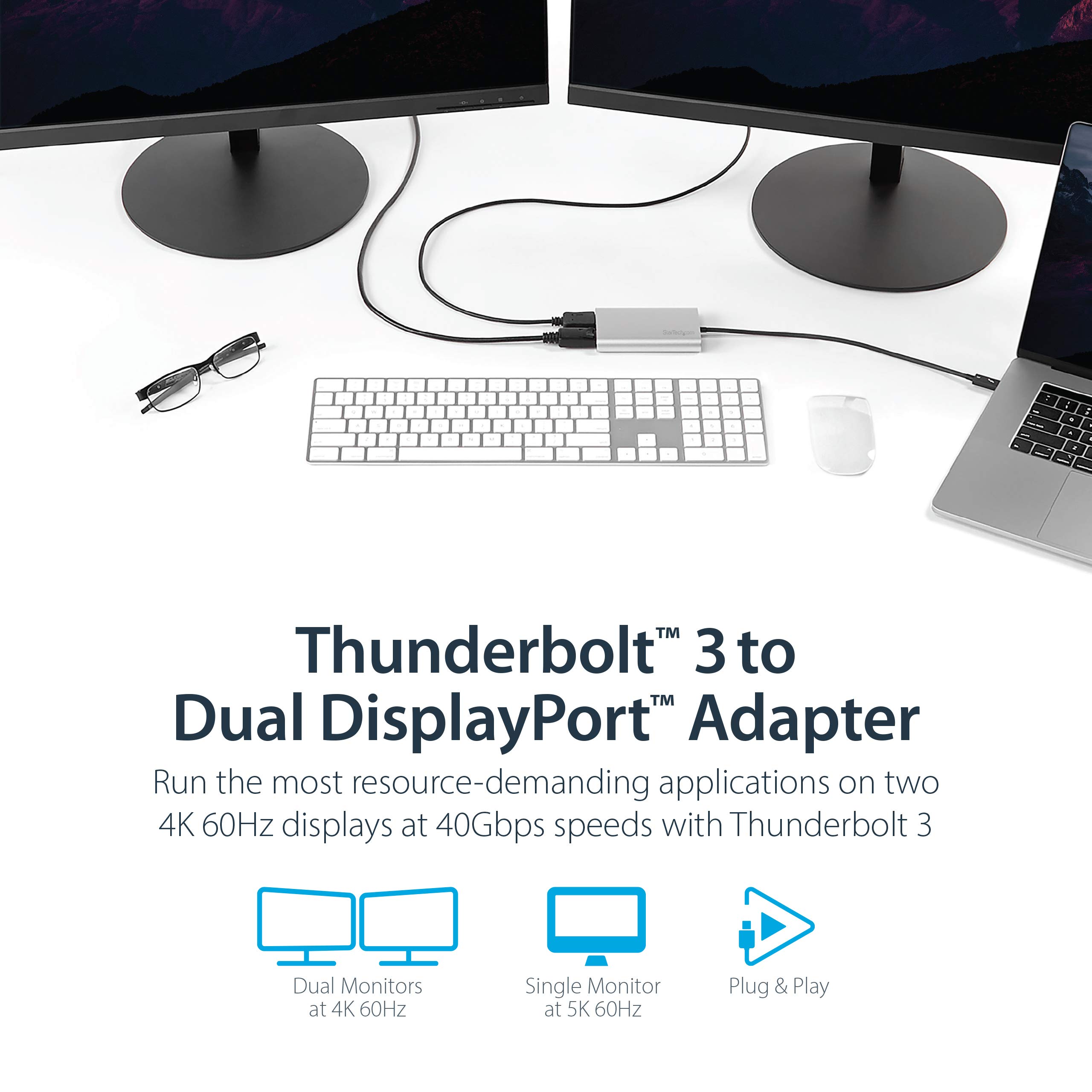 startech-com-tb32dp2t-adaptateur-thunderbolt-3-vers-double-displayport-4k-60hz image 2