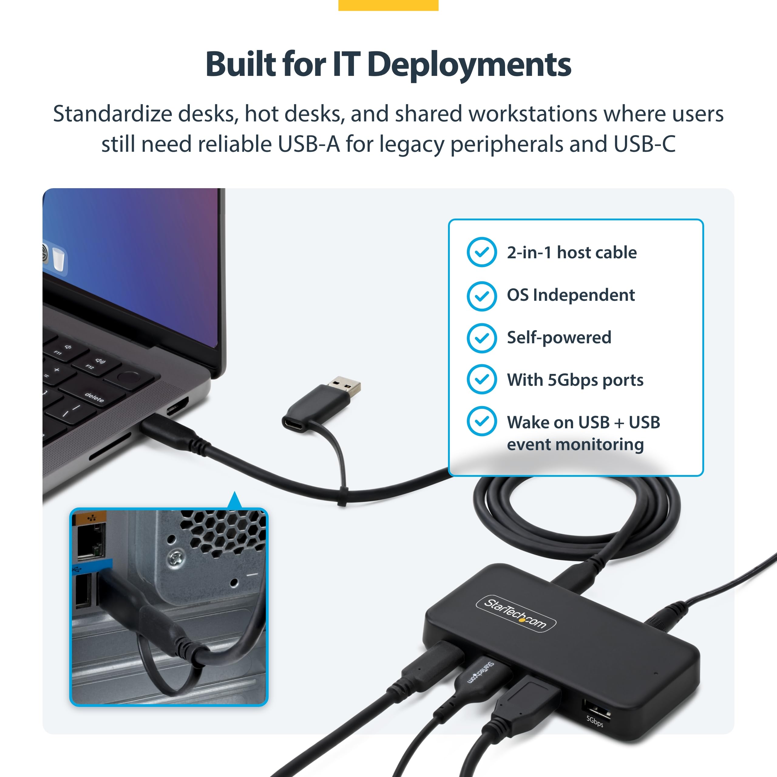 startech-com-hub-usb-a-4-ports-5-gbps-avec-charge-bc-1-2-et-adaptateur-24w-c-ble image 5