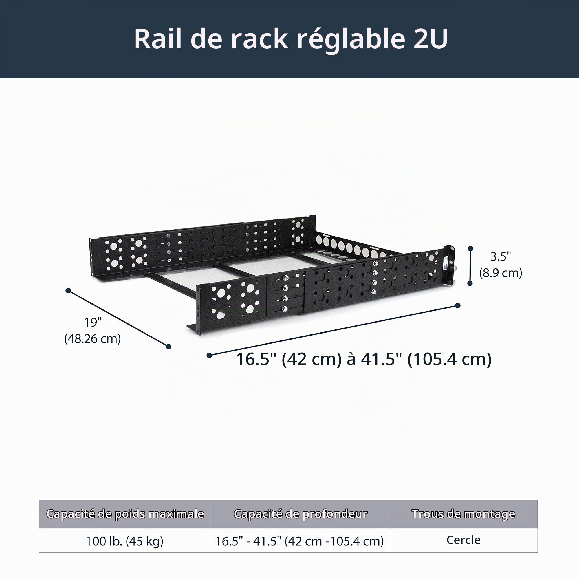 startech-com-rails-universels-2u-19-profondeur-r-glable-45-kg-unirails2u image 2
