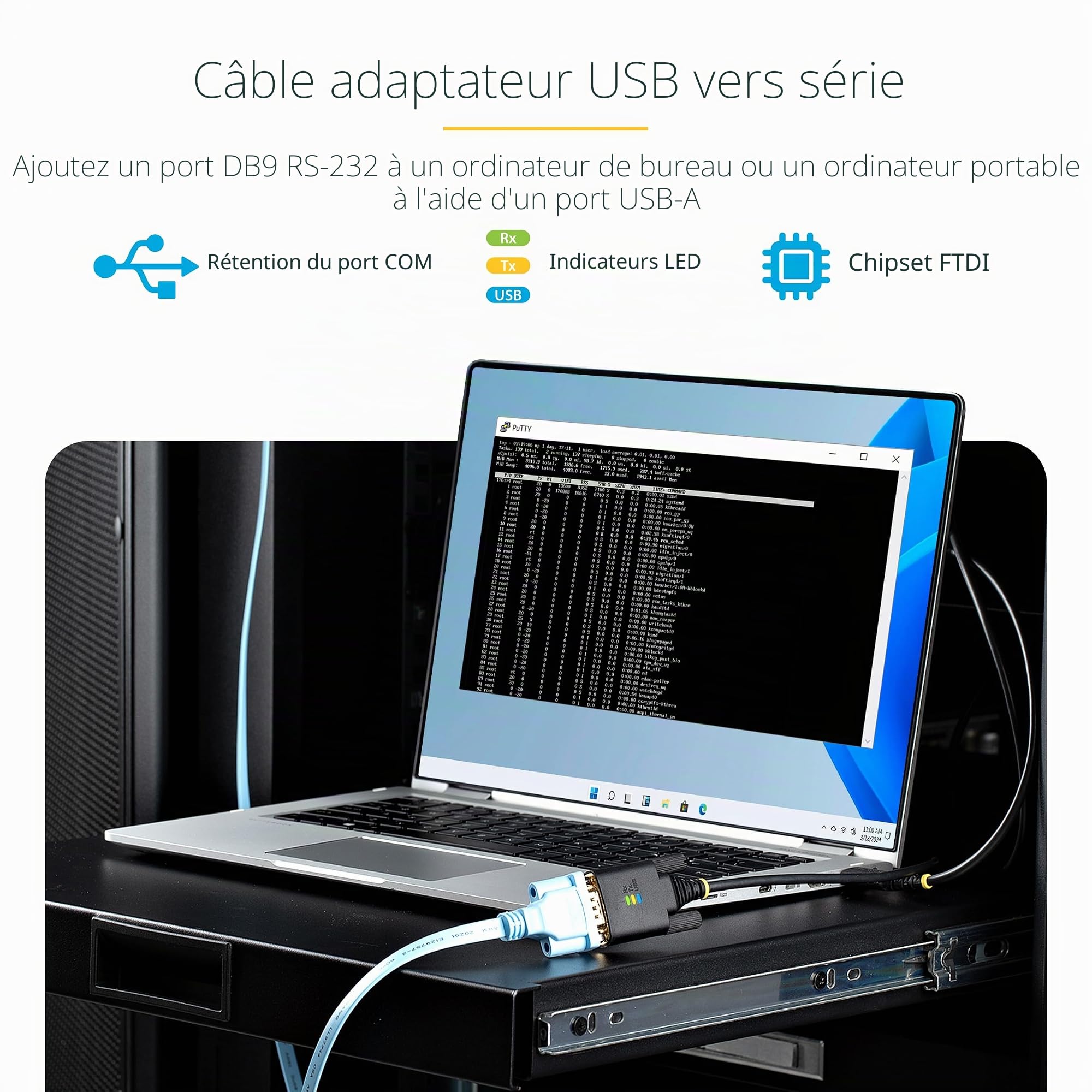 startech-com-c-ble-adaptateur-usb-vers-s-rie-db9-rs232-2m-ftdi image 2