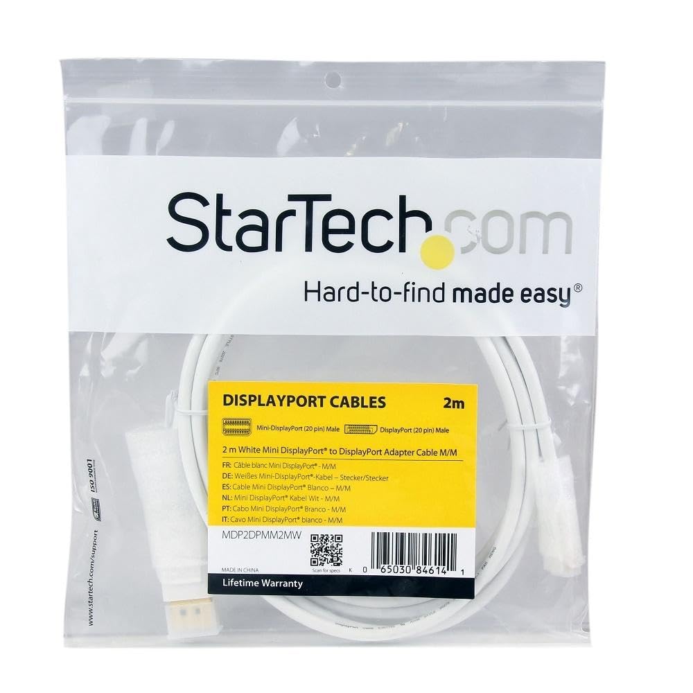 startech-com-c-ble-mini-displayport-vers-displayport-1-2-2-m-blanc-4k-mdp2dpmm2m image 2