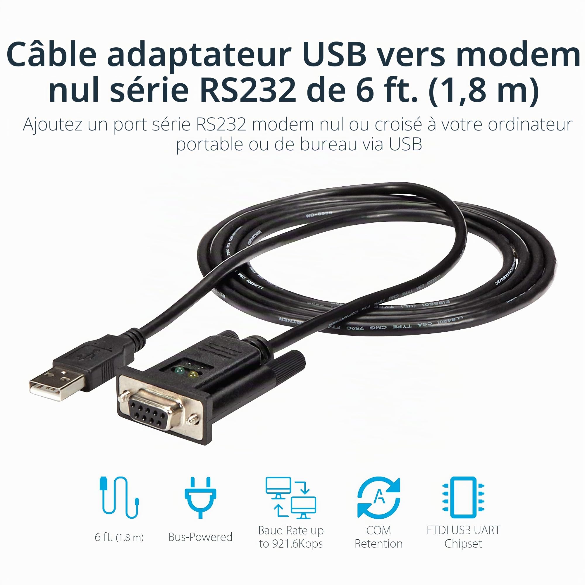 startech-com-icusb232ftn-adaptateur-usb-vers-s-rie-rs232-null-modem-1-8m-ftdi image 2