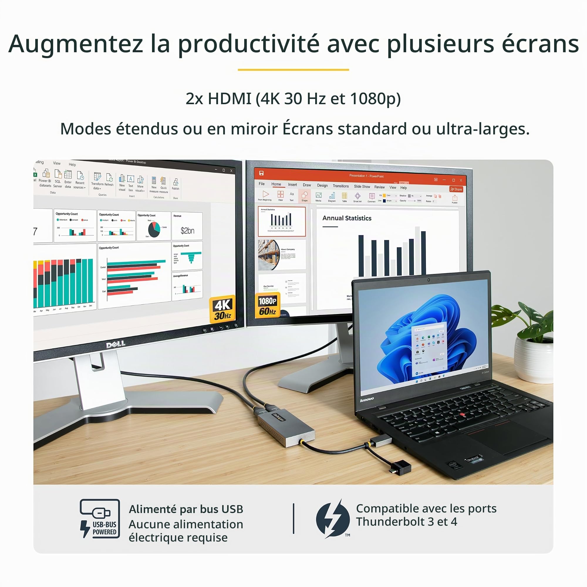 startech-com-convertisseur-usb-3-0-a-c-vers-double-hdmi-4k30-1080p image 2