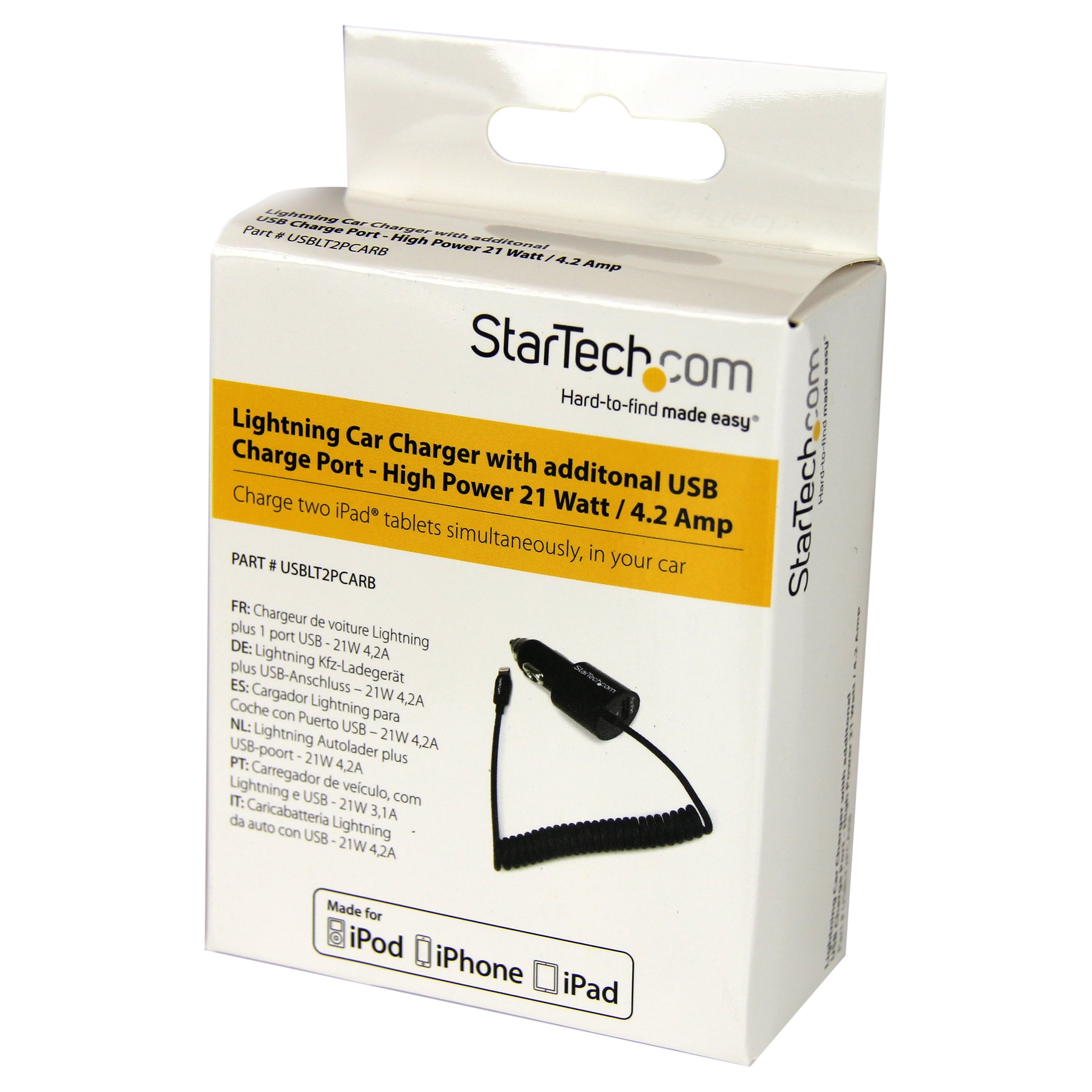 startech-com-usblt2pcarb-chargeur-voiture-double-lightning-usb-21w-noir image 3
