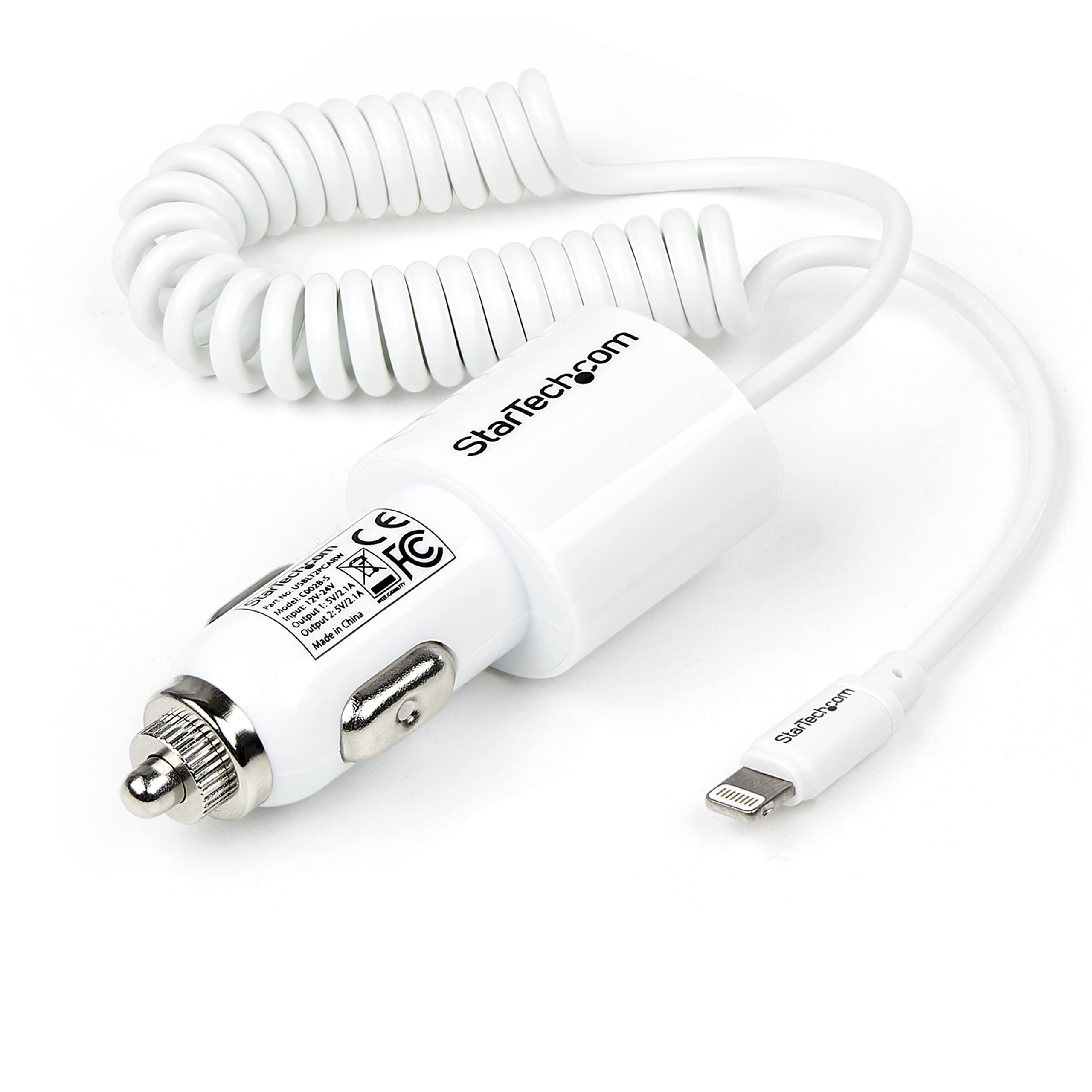 startech-com-usblt2pcarw-chargeur-voiture-lightning-usb-2-0-21w-blanc image 1