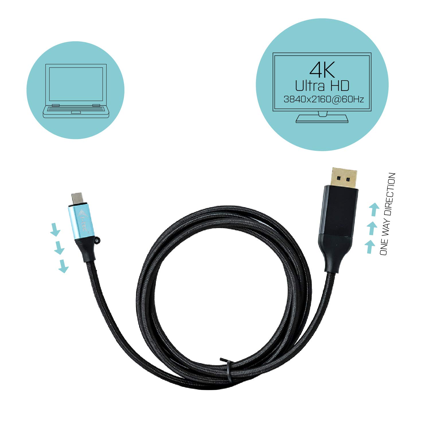 i-tec-c-ble-adaptateur-usb-c-vers-displayport-4k-60hz-150cm-thunderbolt-3 image 2
