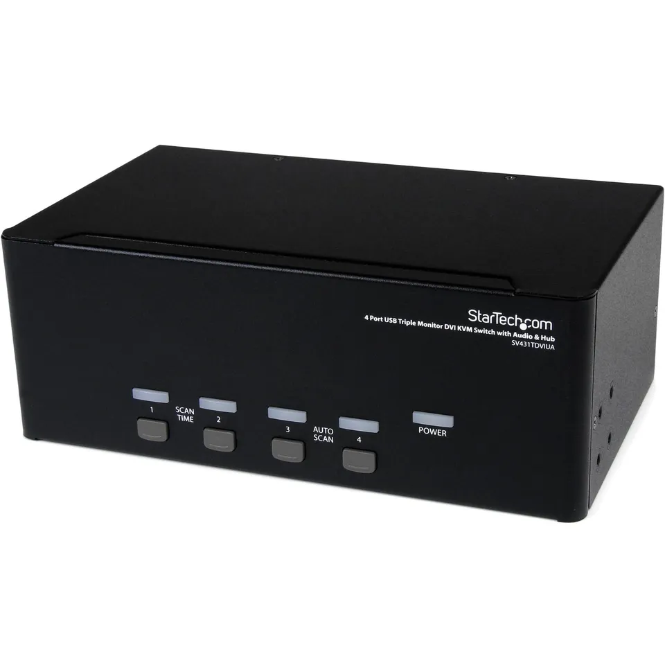 startech-com-switch-kvm-dvi-triple-cran-4-ports-avec-audio-et-hub-usb-2-0 image 1