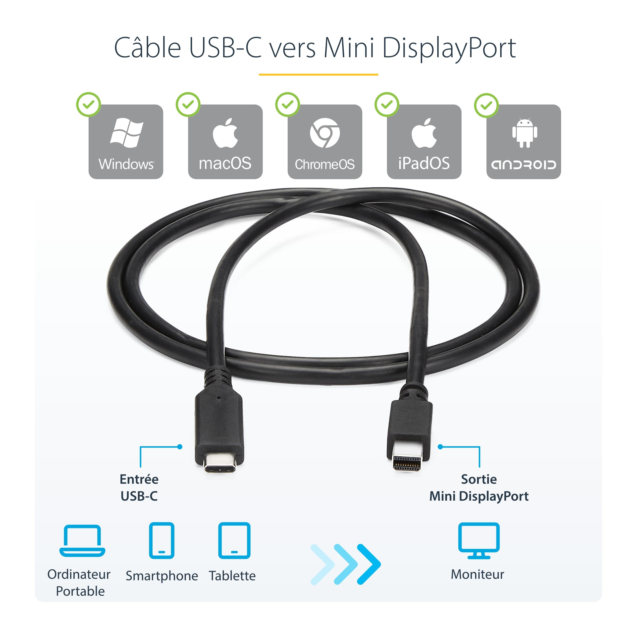 startech-com-c-ble-usb-c-vers-mini-displayport-1-2-1m-4k-60hz-noir image 3