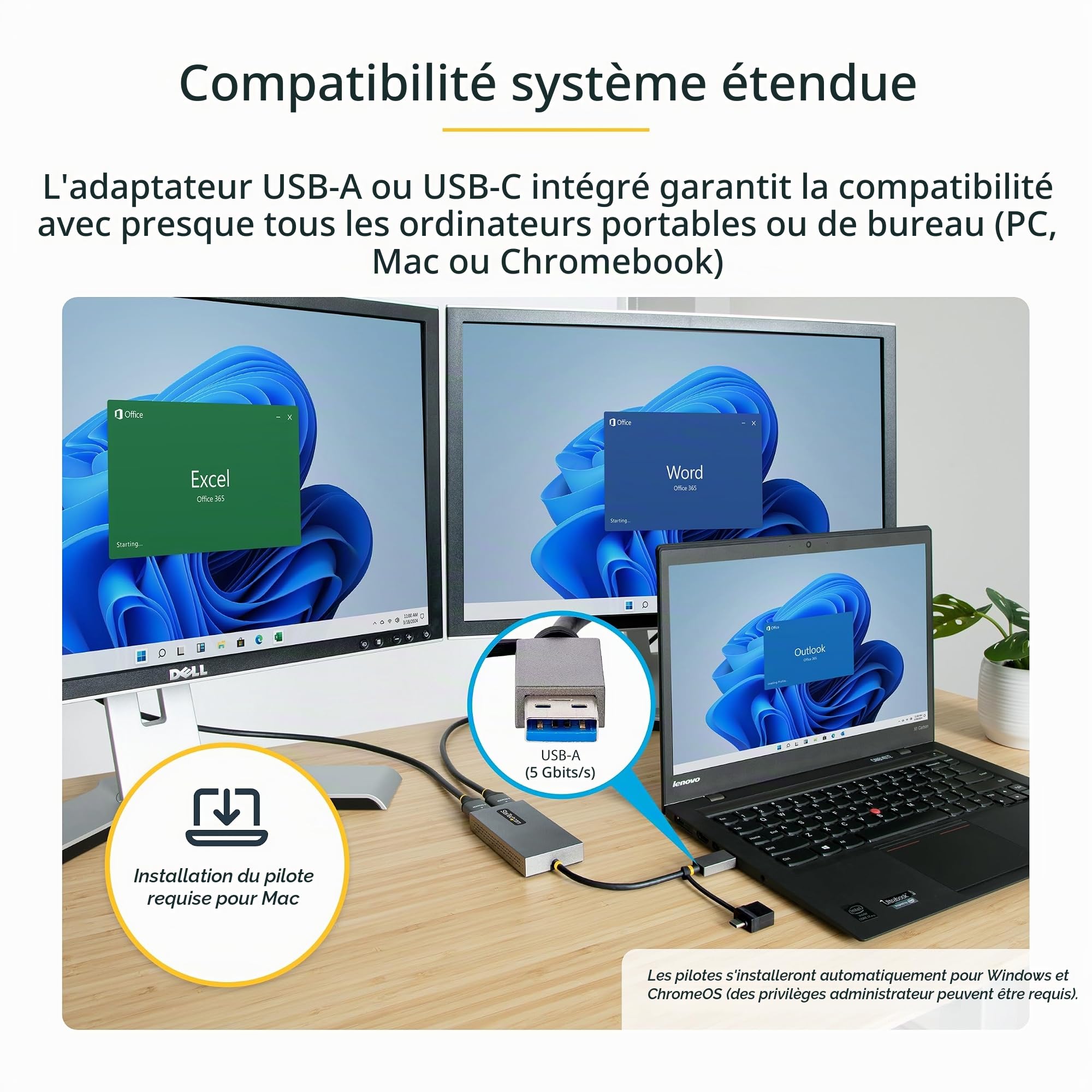 startech-com-convertisseur-usb-3-0-a-c-vers-double-hdmi-4k30-1080p image 4