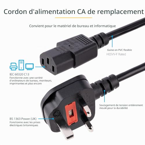 startech-com-pxt101uk3m-cordon-d-alimentation-pc-bs-1363-vers-c13-3-m-noir image 6
