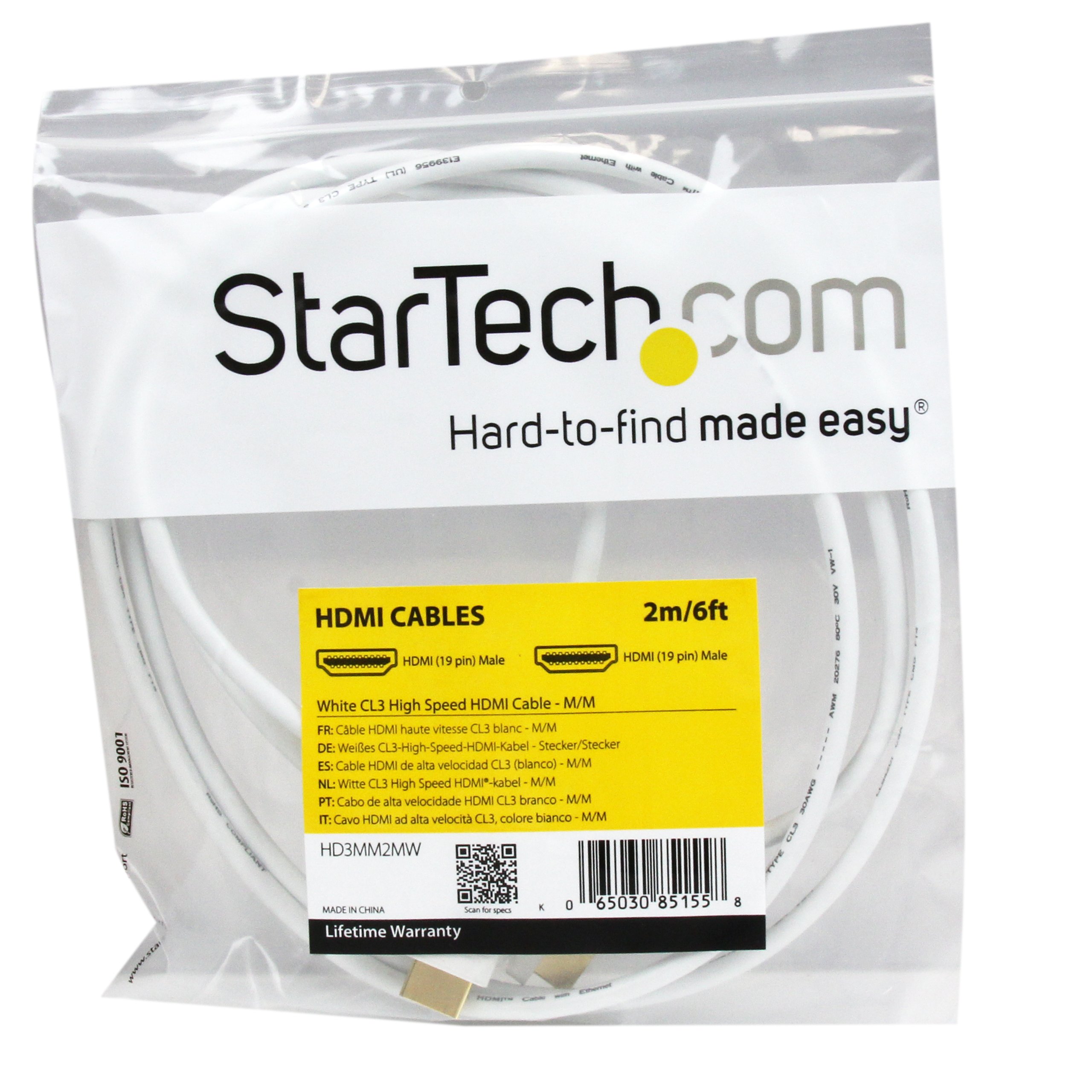 startech-com-hd3mm2mw-c-ble-hdmi-haute-vitesse-ultra-hd-4k-2-m-blanc-m-m-cl3 image 4