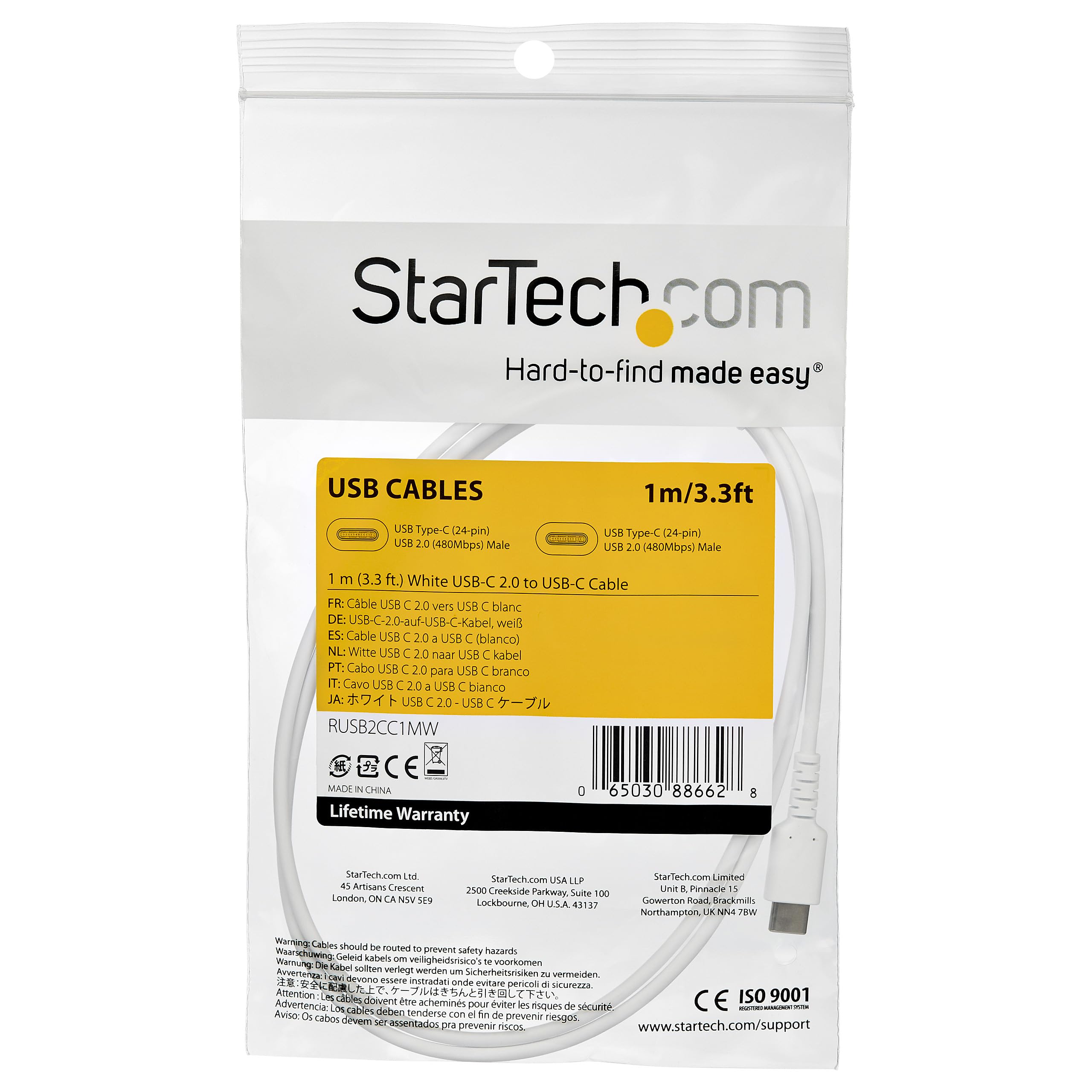 startech-com-c-ble-usb-c-vers-usb-c-1-m-blanc-60w-pd-usb-2-0-renforc-kevlar image 5