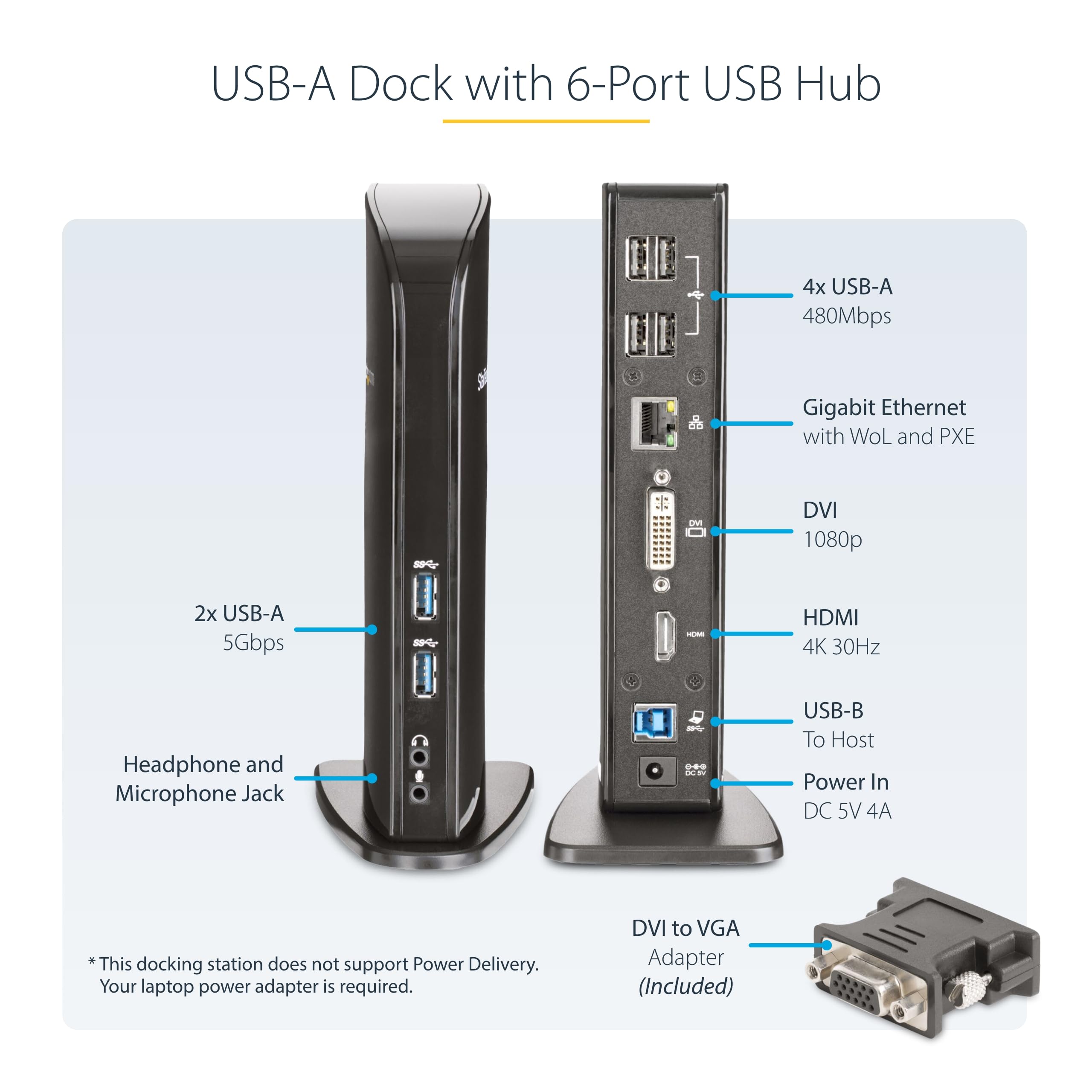 startech-com-station-d-accueil-usb-a-double-cran-hdmi-dvi-vga-6x-usb-gbe-audio image 3