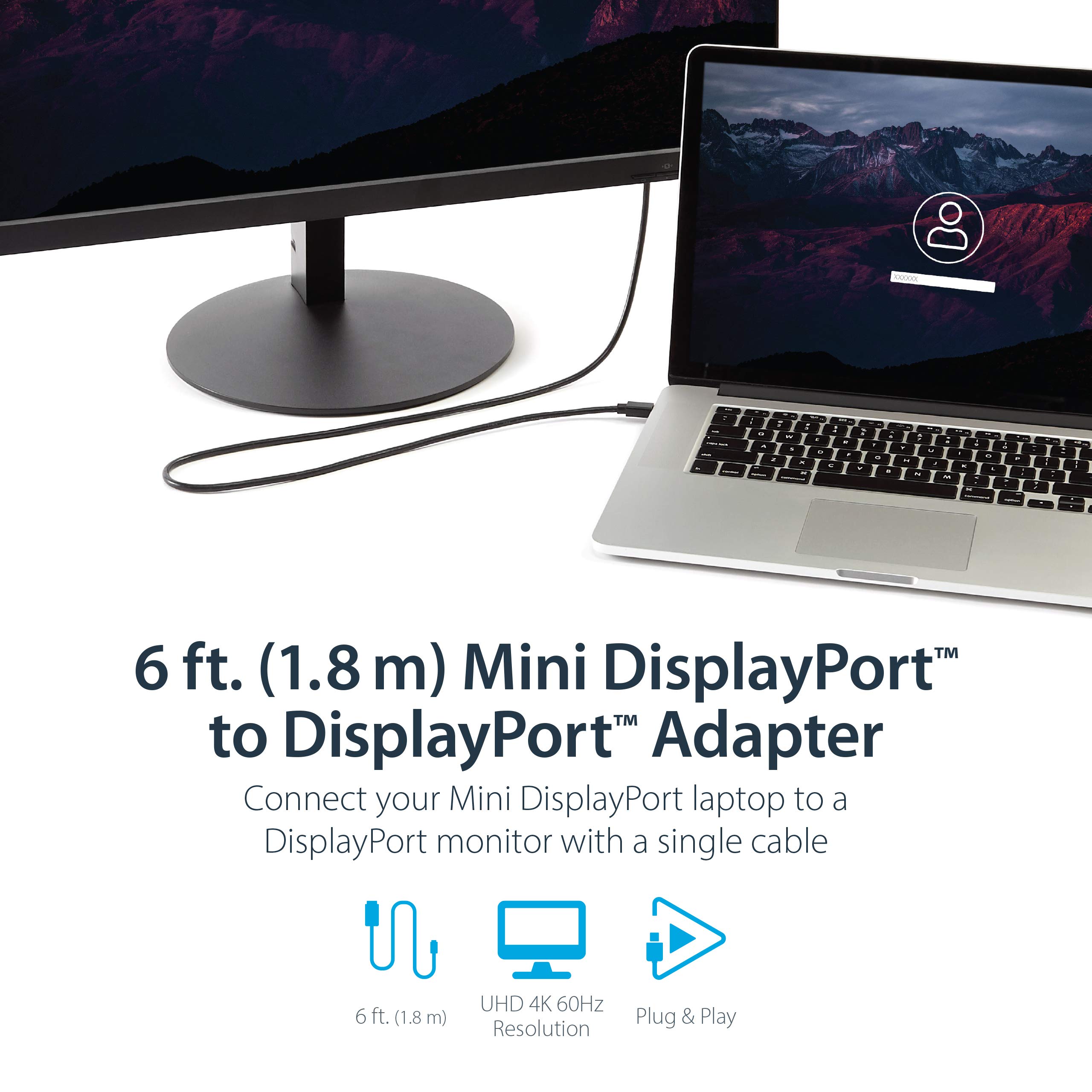 startech-com-c-ble-mini-displayport-vers-displayport-1-2-4k-2-m-noir image 2