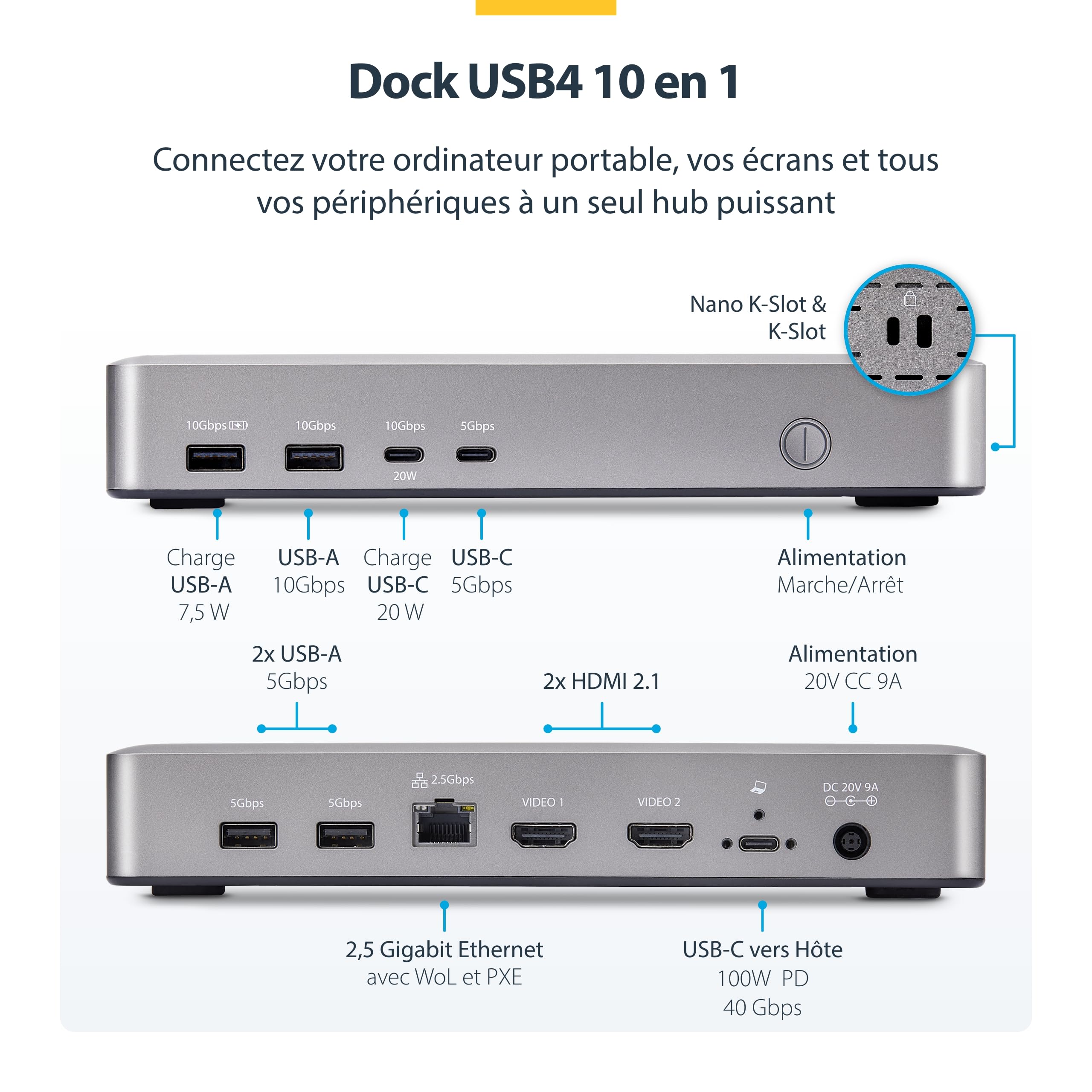 startech-com-dock-usb4-sans-pilote-double-hdmi-2-1-4k-120hz-8k-100w-pd-2-5-gbe image 2