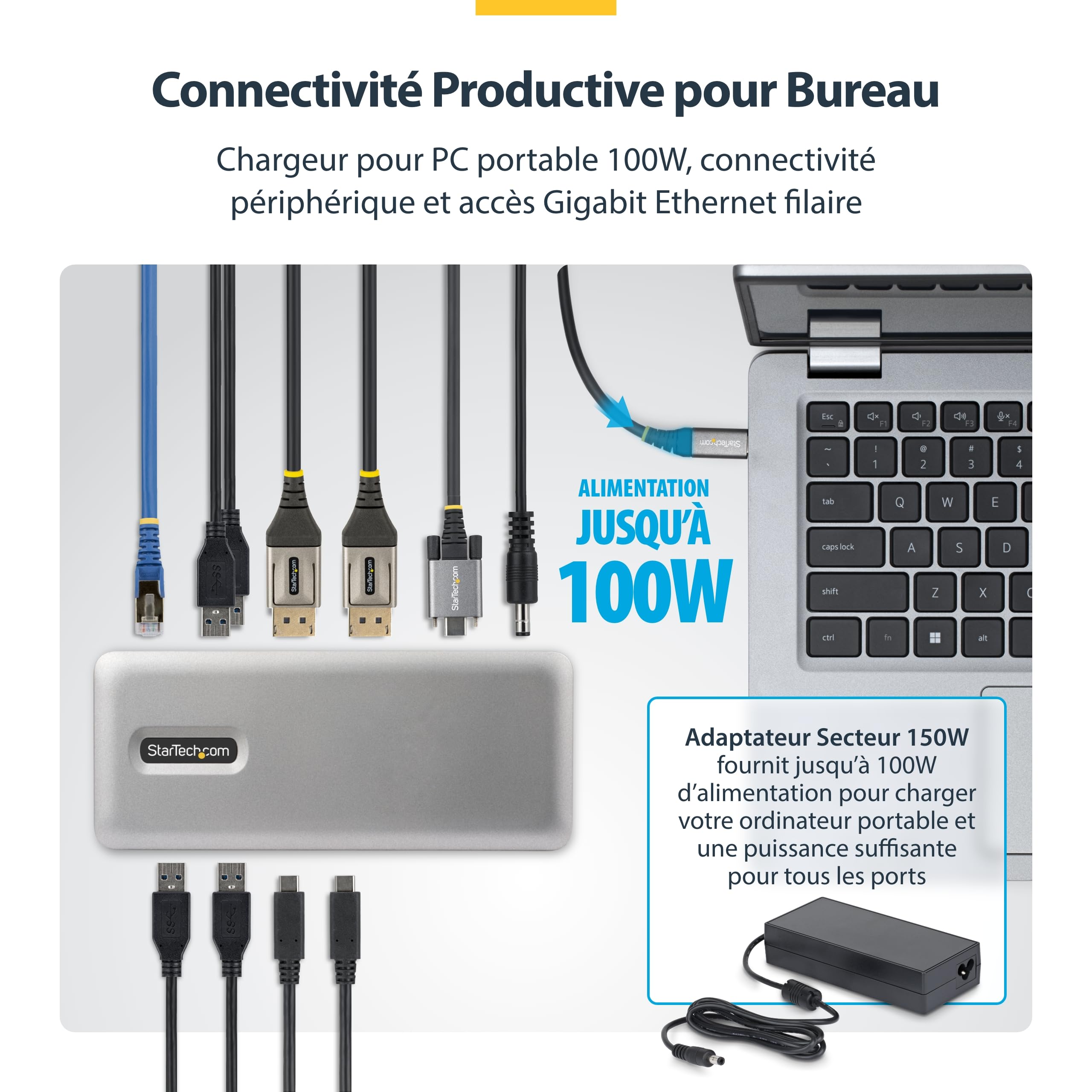 startech-dock-usb-c-sans-pilote-double-dp-4k-60hz-100w-verrouillable image 4