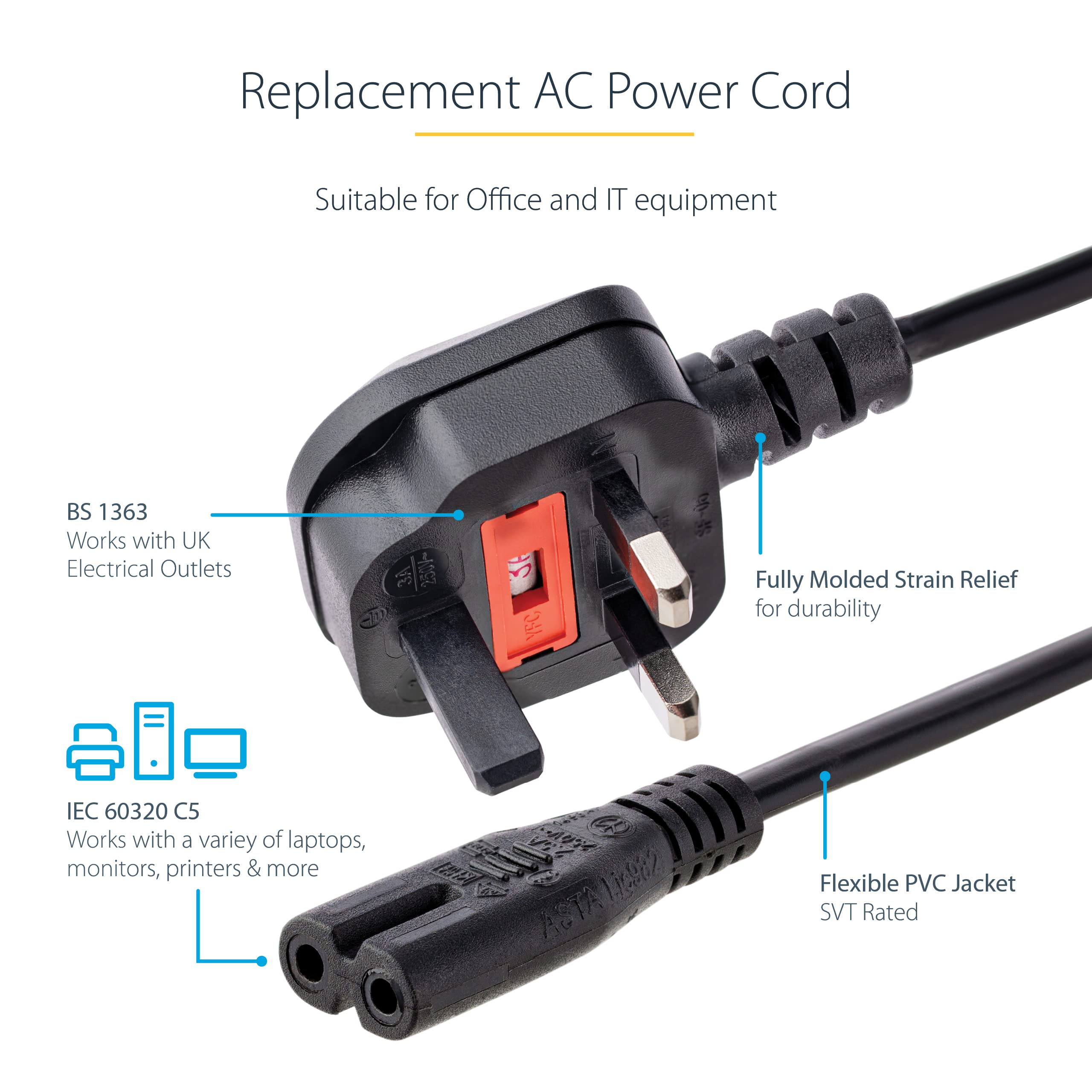 startech-com-c-ble-alimentation-portable-ru-bs-1363-vers-c7-1m-noir-pxtnb2suk1m image 2