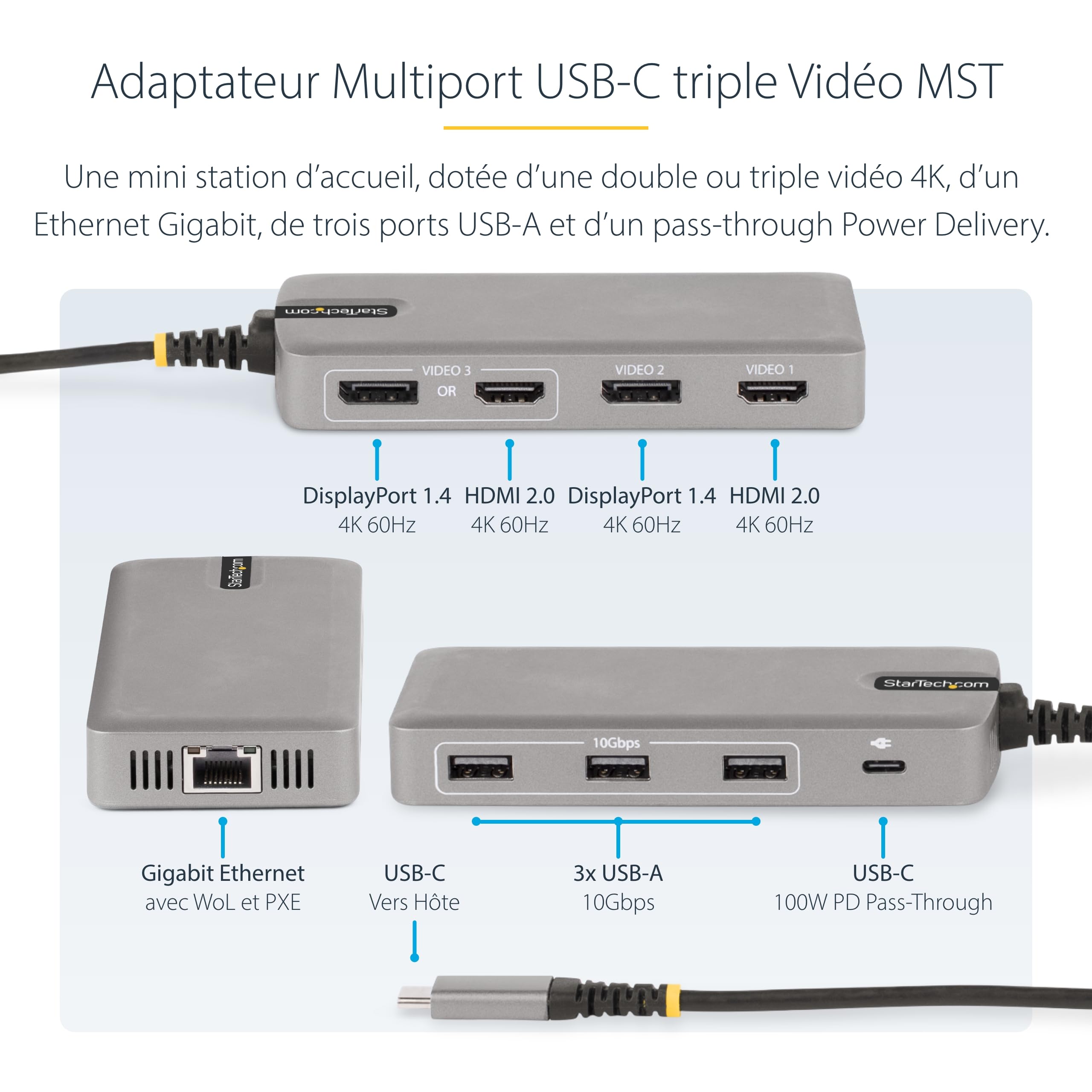 startech-com-station-d-accueil-usb-c-triple-4k-hdmi-displayport-100w-gbe image 3