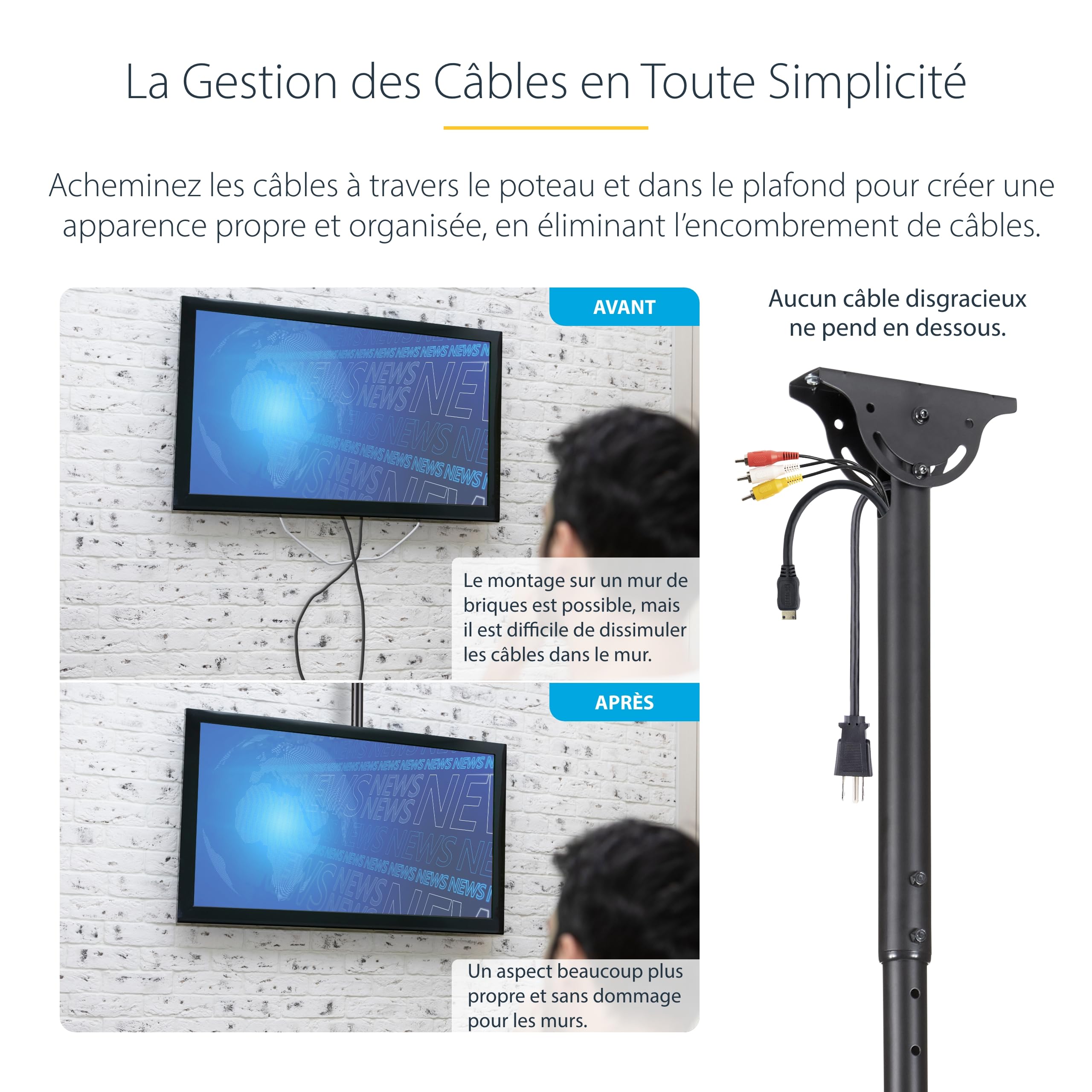 startech-com-fpceilptbsp-support-plafond-tv-32-75-pouces-acier-50-kg image 3