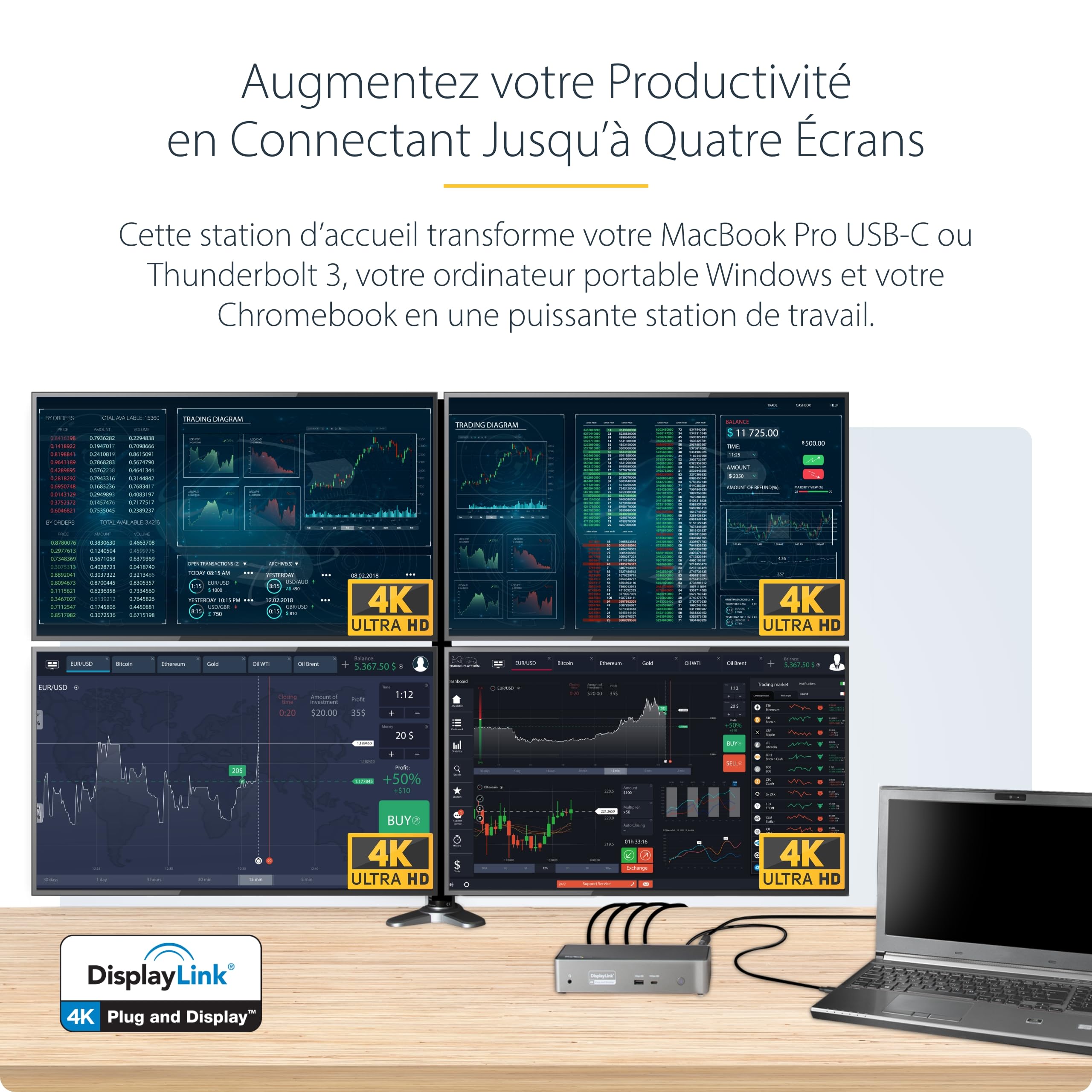 startech-com-dock-usb-c-quadruple-4k-60hz-displaylink-100w-gbe-pour-macbook-m1-m image 2