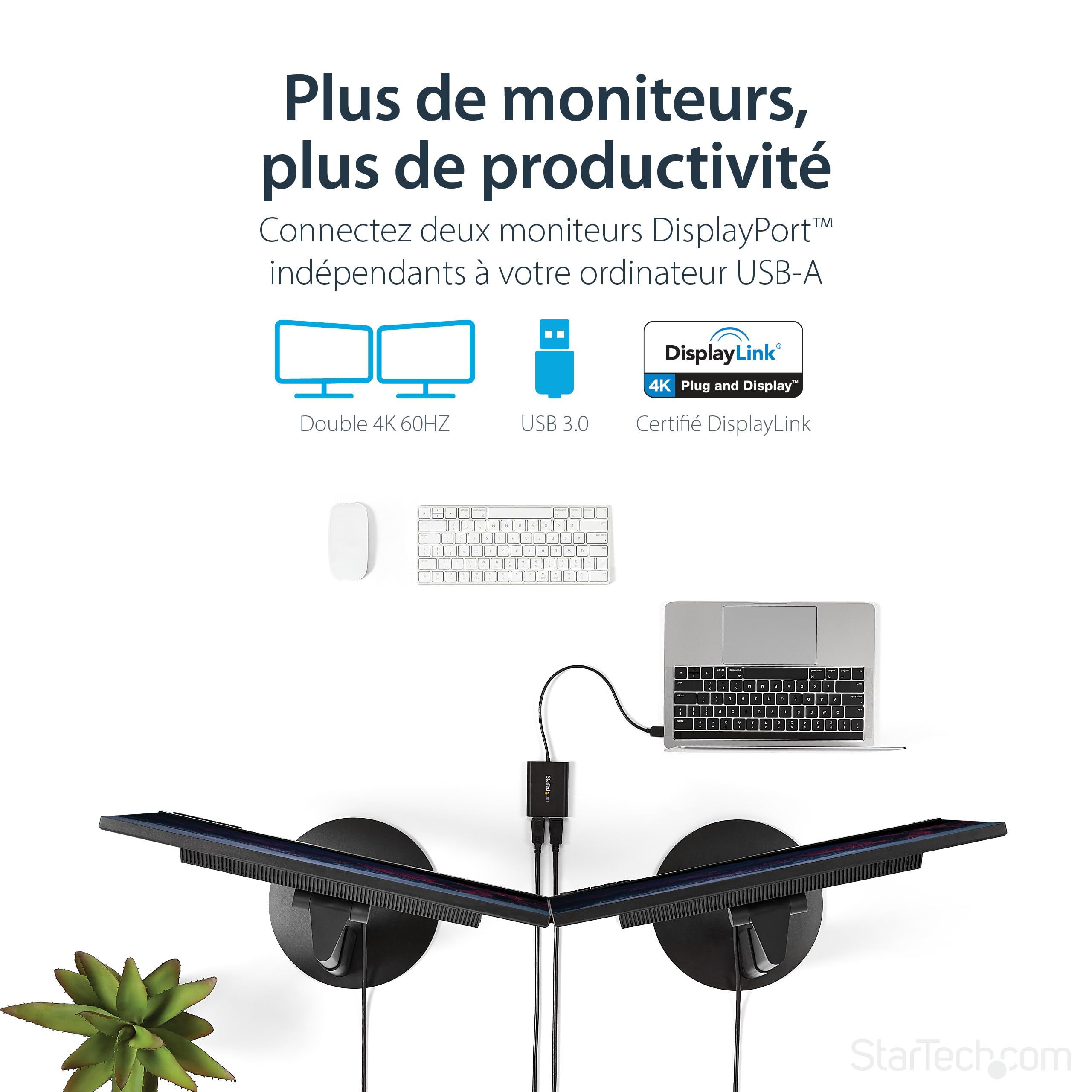 startech-adaptateur-usb-3-0-vers-double-displayport-4k-60hz-usb32dp24k60 image 2