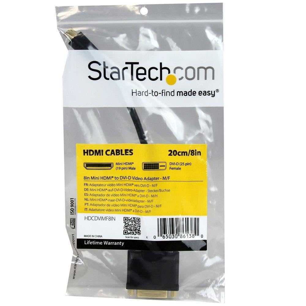 startech-com-hdcdvimf8in-adaptateur-c-ble-mini-hdmi-vers-dvi-d-20-cm-noir-m-f image 3