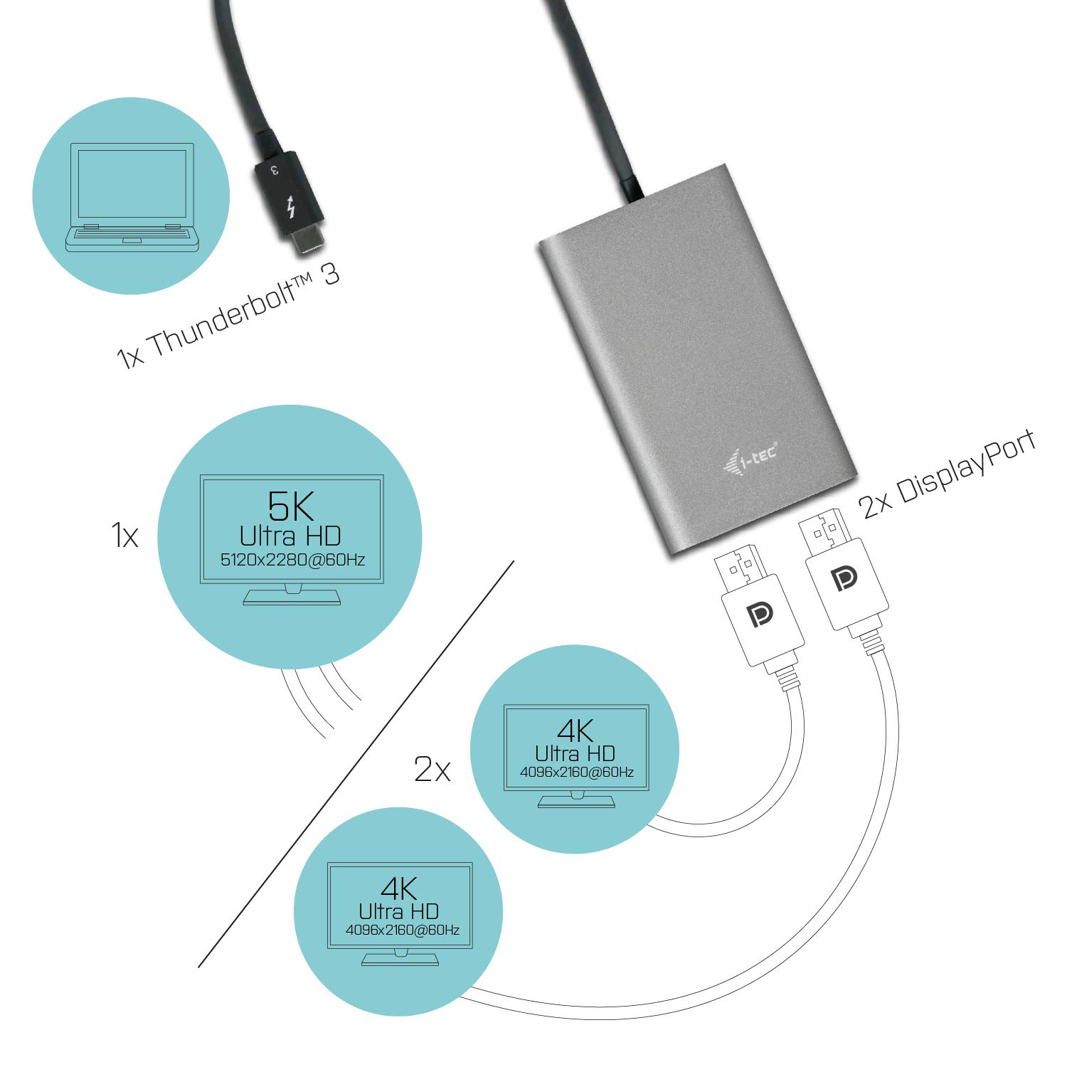 i-tec-adaptateur-thunderbolt-3-vers-dual-displayport-2x-4k-60hz-5k image 3