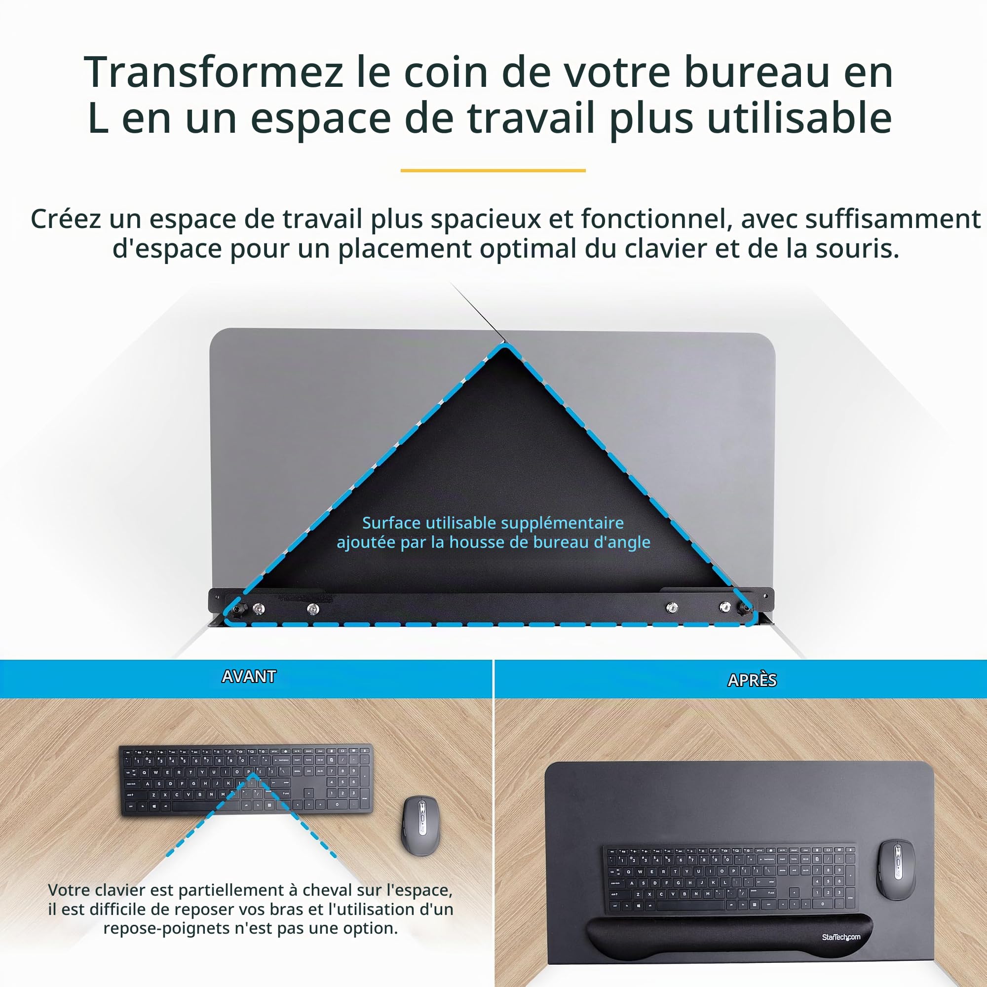 startech-com-dskcrnrslv-plateau-d-angle-acier-pince-pour-clavier-et-souris image 3