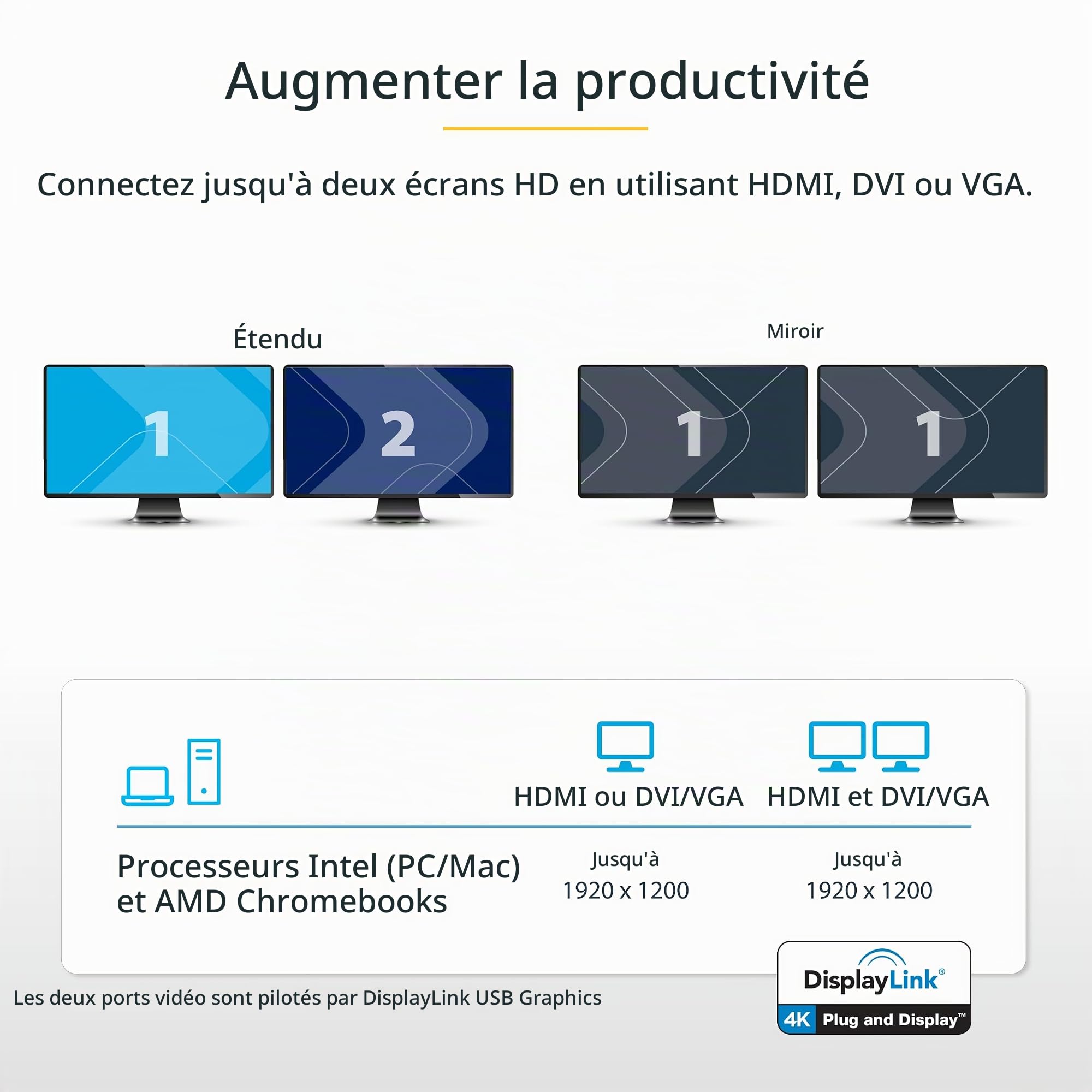 startech-com-station-d-accueil-usb-a-double-cran-hdmi-dvi-vga-6x-usb-gbe-audio image 5
