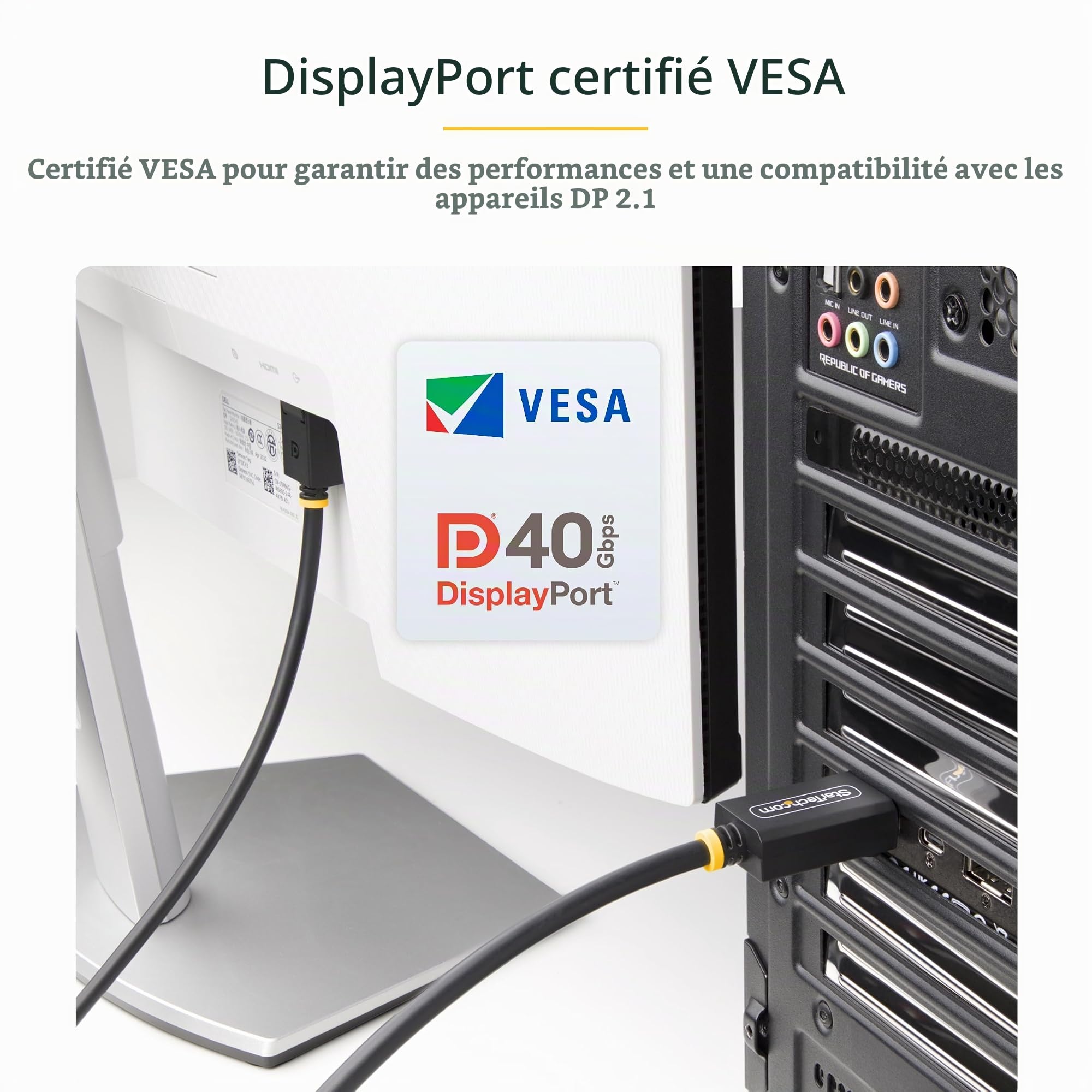 startech-com-c-ble-displayport-2-1-dp40-certifi-vesa-3m-8k-60hz-hdr-noir image 2