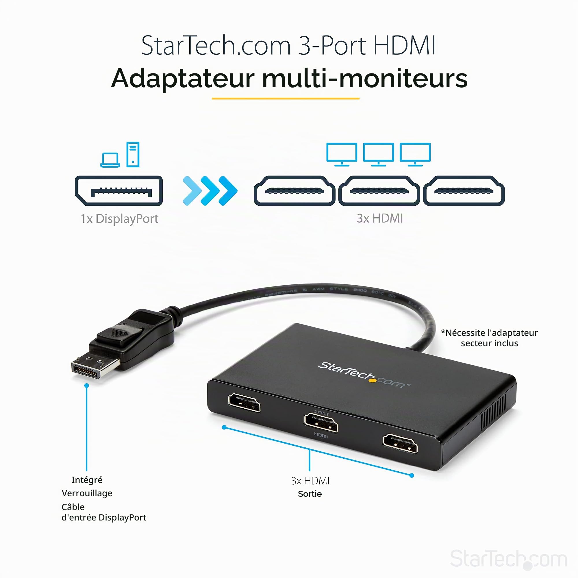 startech-com-hub-mst-displayport-1-2-vers-3x-hdmi-triple-1080p-4k-30hz image 2