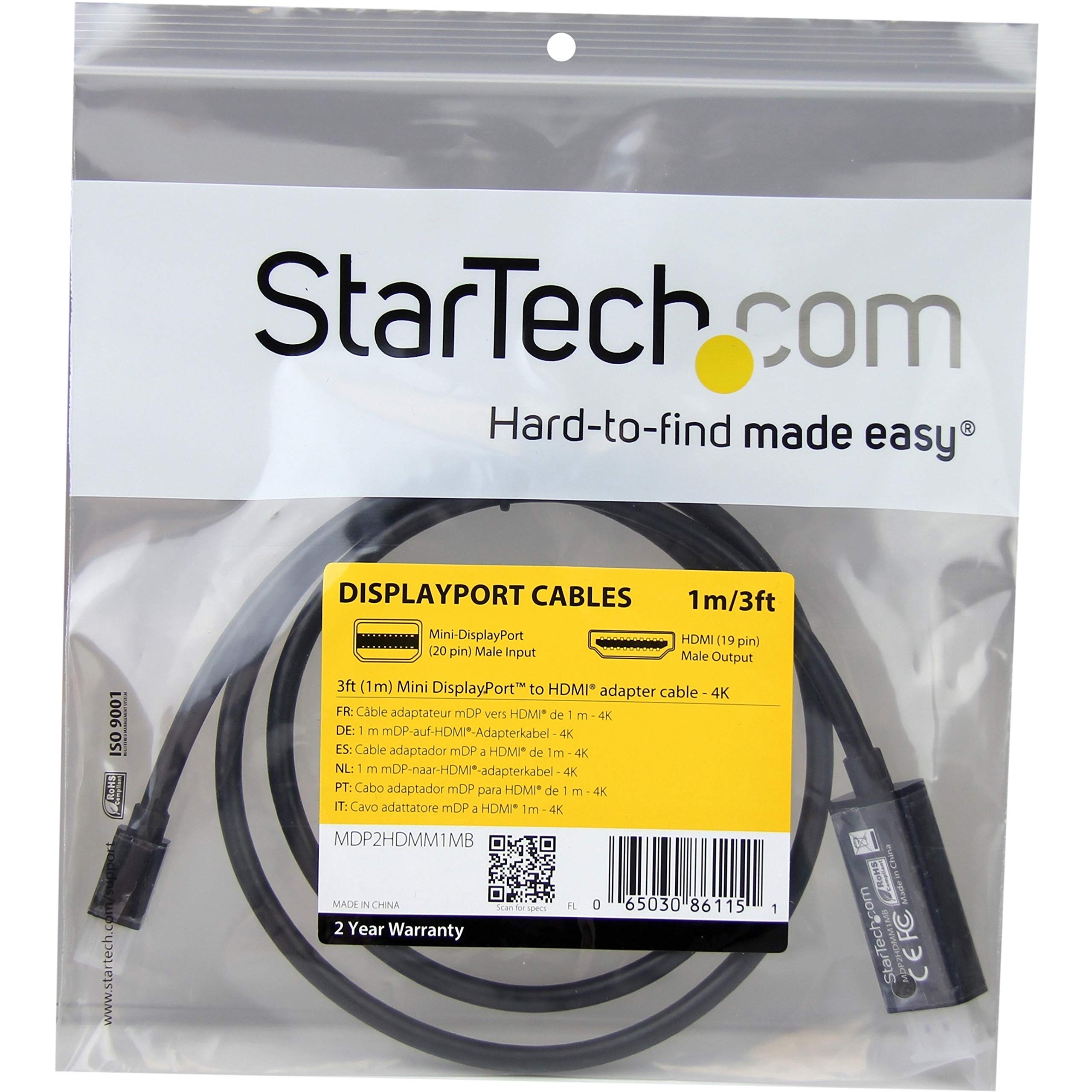 startech-com-mdp2hdmm1mb-c-ble-mini-displayport-vers-hdmi-1-m-4k-30hz-noir image 6