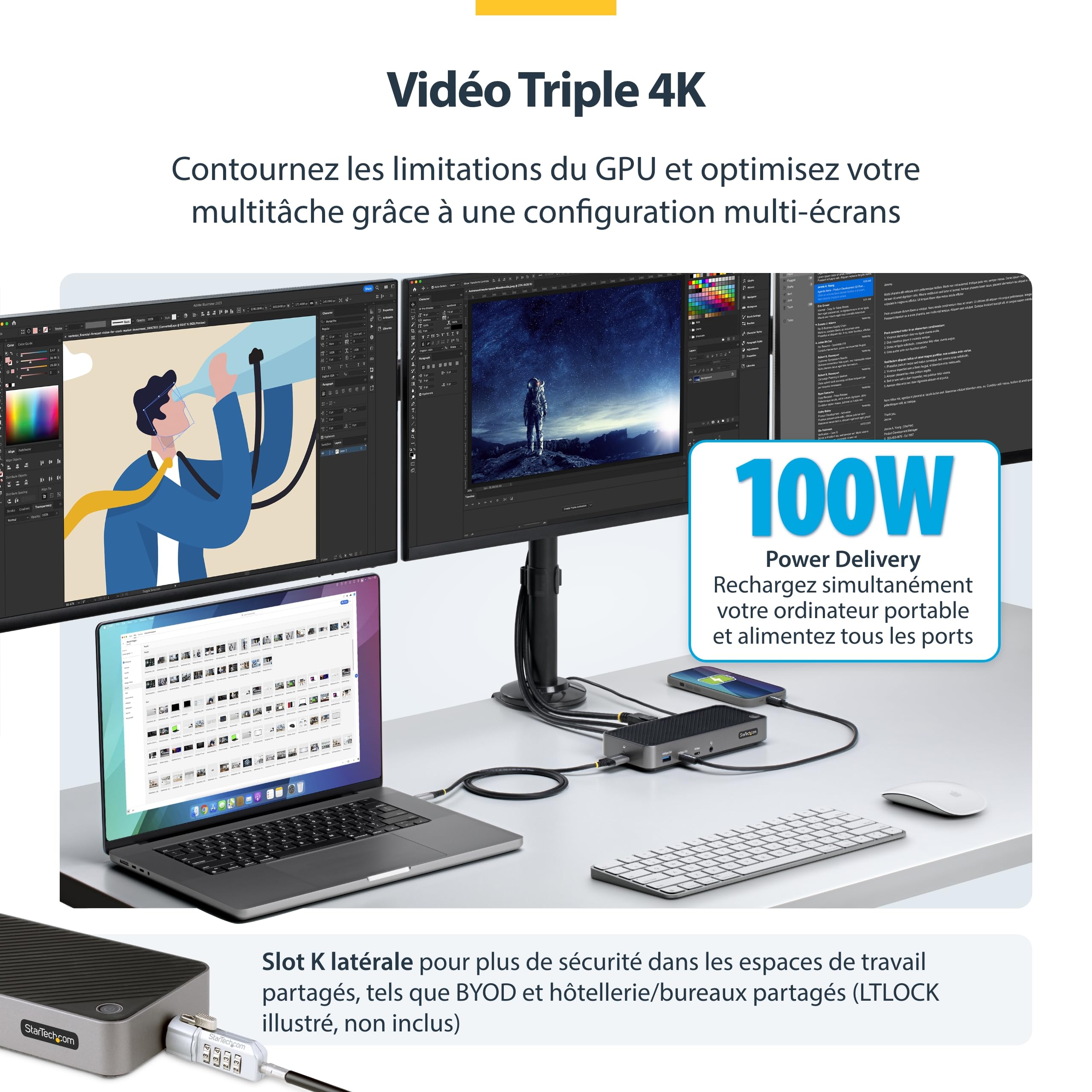 startech-com-station-d-accueil-usb-c-triple-4k-hdmi-displayport-100w-pd image 3