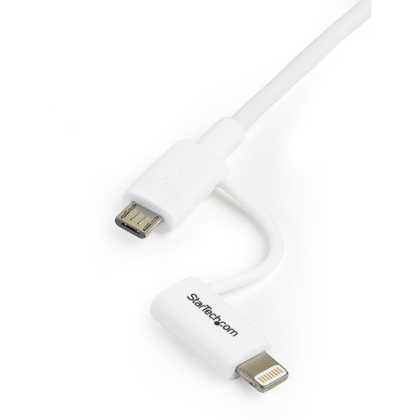 startech-com-c-ble-2-en-1-lightning-8-broches-micro-usb-vers-usb-1-m-blanc image 2