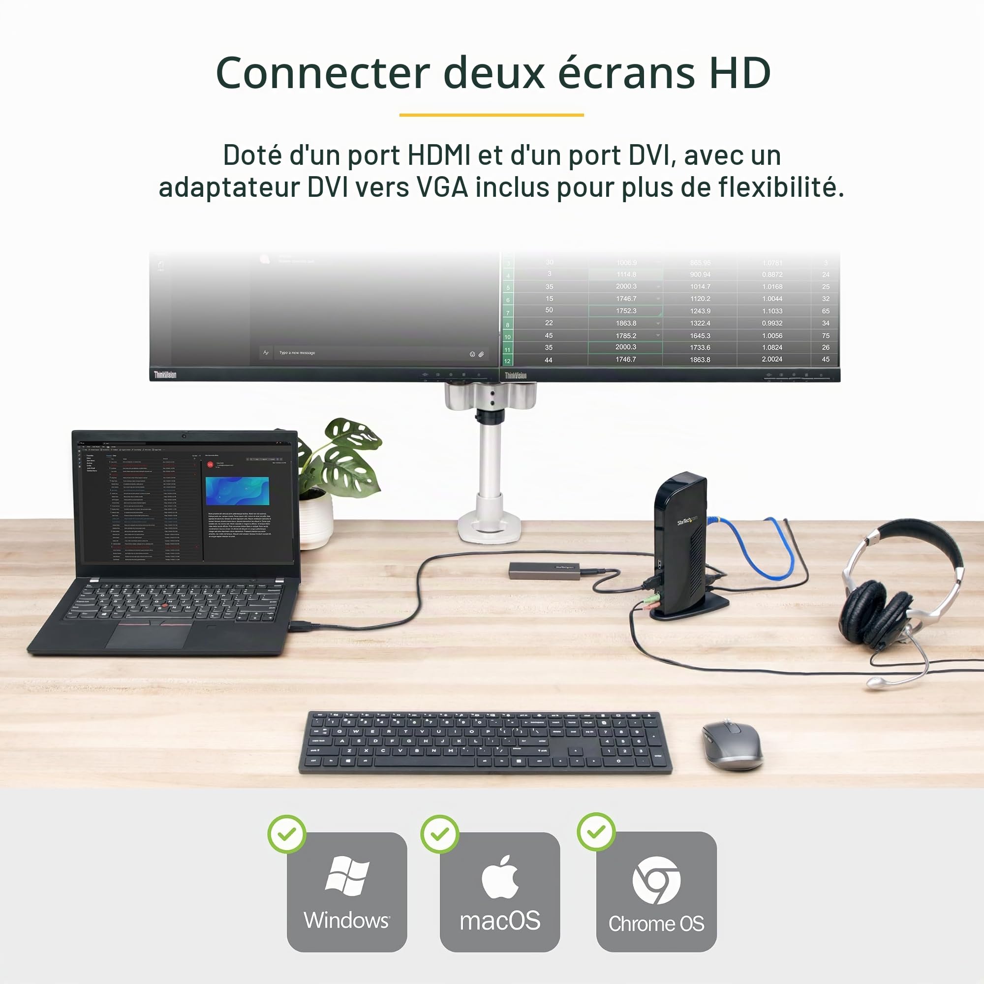 startech-com-station-d-accueil-usb-a-double-cran-hdmi-dvi-vga-6x-usb-gbe-audio image 2