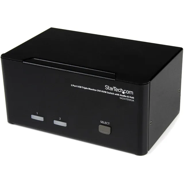 startech-com-switch-kvm-dvi-triple-cran-2-ports-avec-audio-et-hub-usb-2-0-sv231t image 1