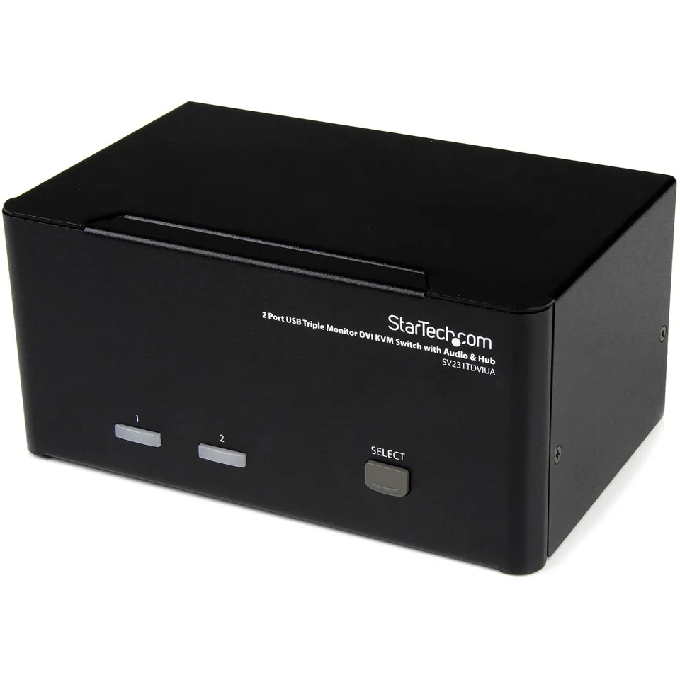 startech-com-switch-kvm-dvi-triple-cran-2-ports-avec-audio-et-hub-usb-2-0-sv231t image 1